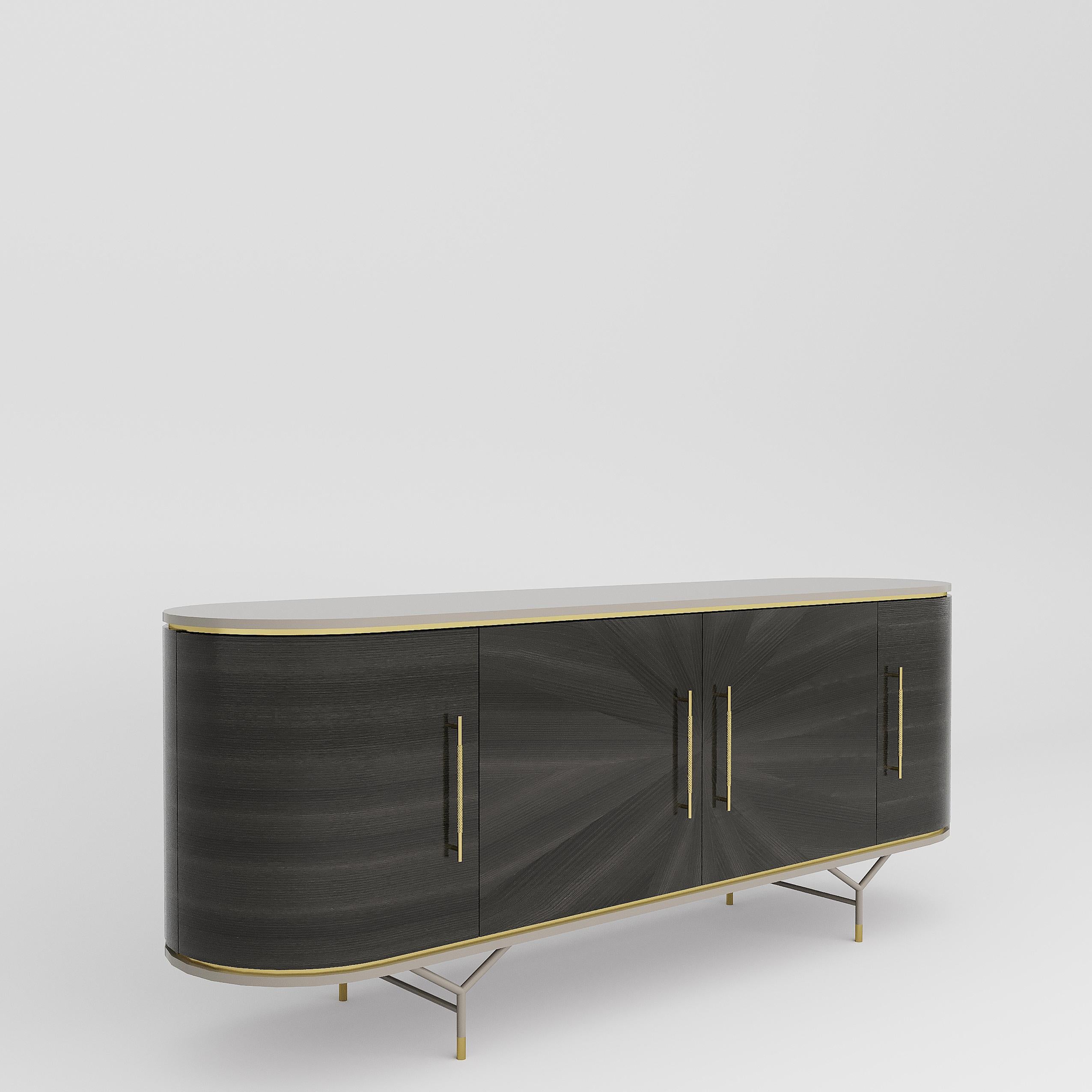 Portuguese BOGART wood sideboard with Brass handles For Sale