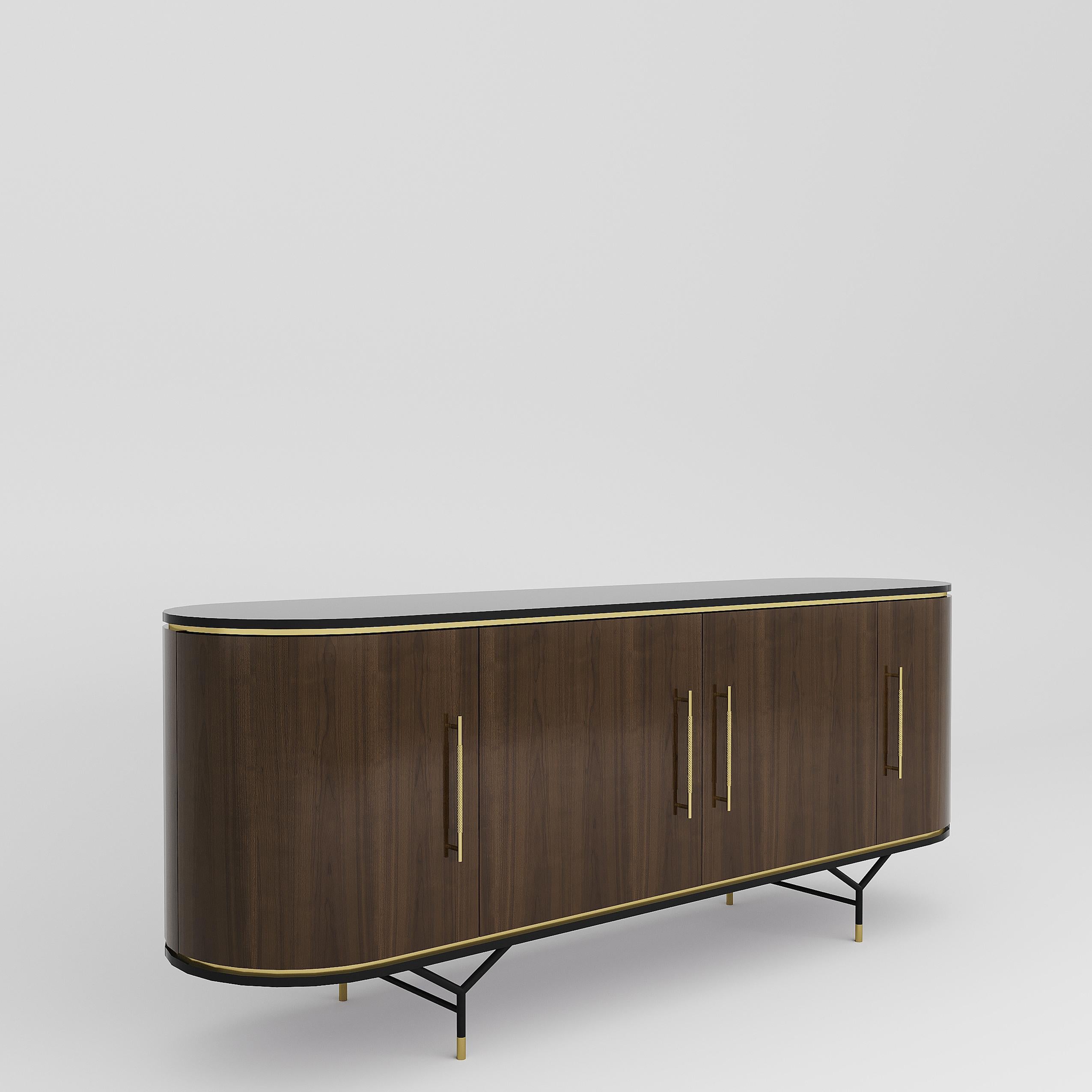 Contemporary BOGART wood sideboard with Brass handles For Sale