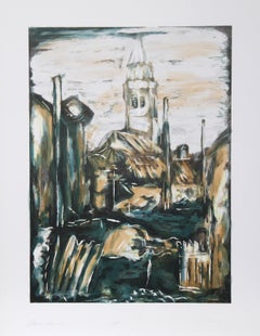 Steinkirche aus Stein, Lithographie von Bogdan Grom