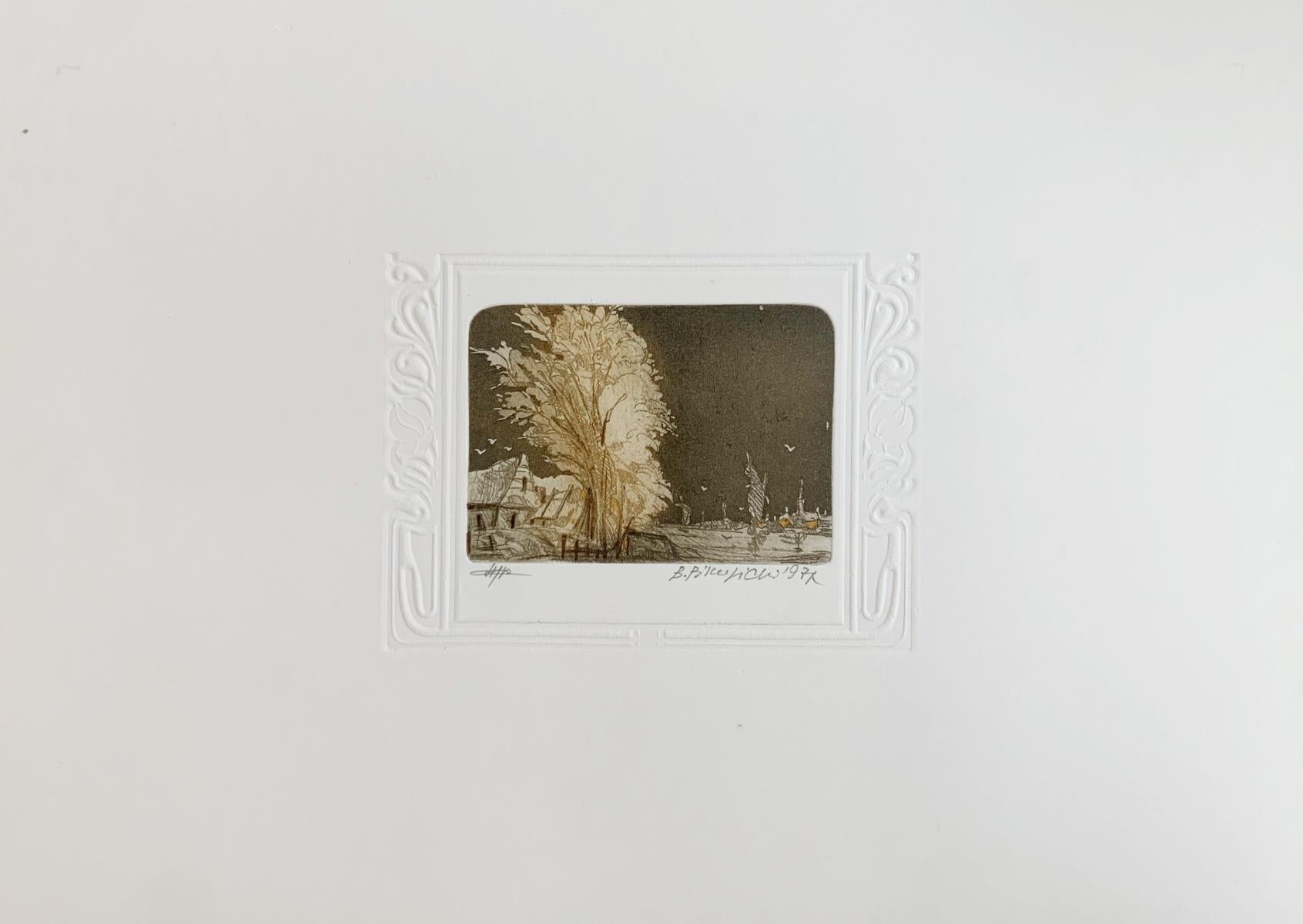 Un paesaggio. Stampa contemporanea, Carta goffrata, Monocromatico, Artista europeo - Print di Bogdan Pikulicki