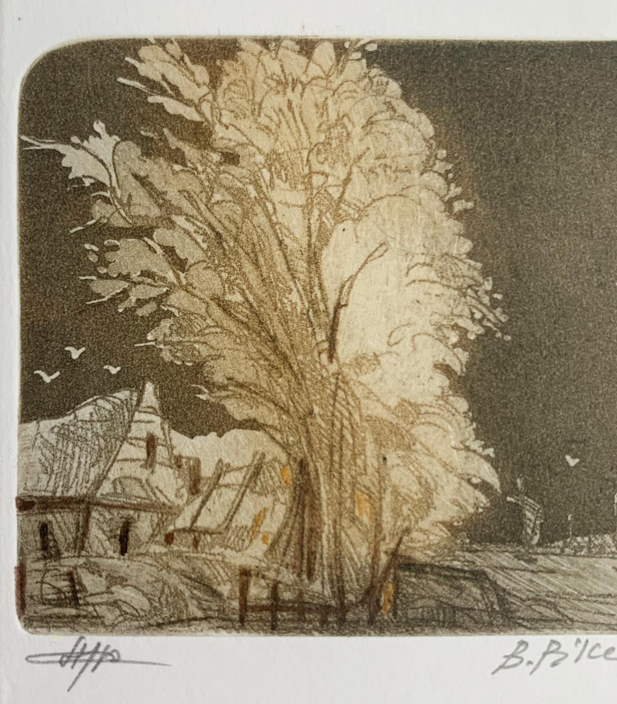 Un paesaggio. Stampa contemporanea, Carta goffrata, Monocromatico, Artista europeo - Figurative Print Grigio di Bogdan Pikulicki