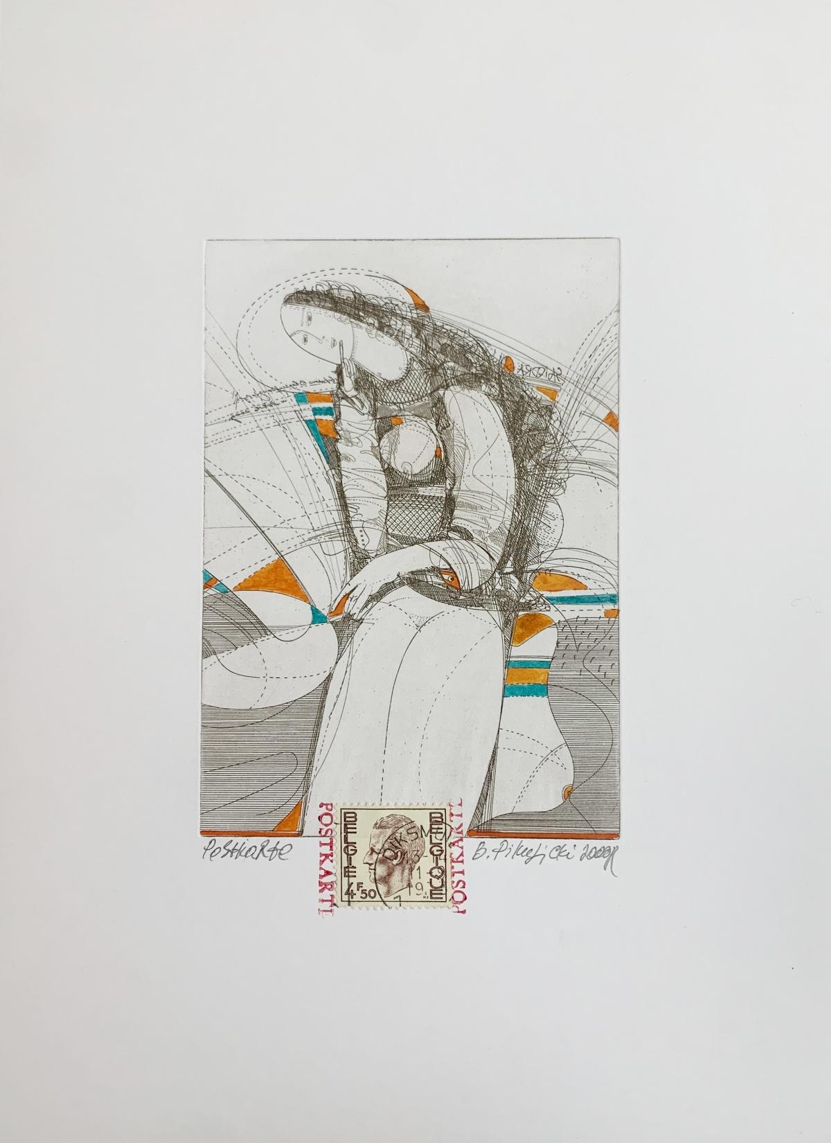 Un desnudo. Impresión contemporánea, Colorido, Sello postal, Artista europeo - Print de Bogdan Pikulicki