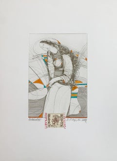 A nude. Contemporary print, Colorful, Post stamp, European artist