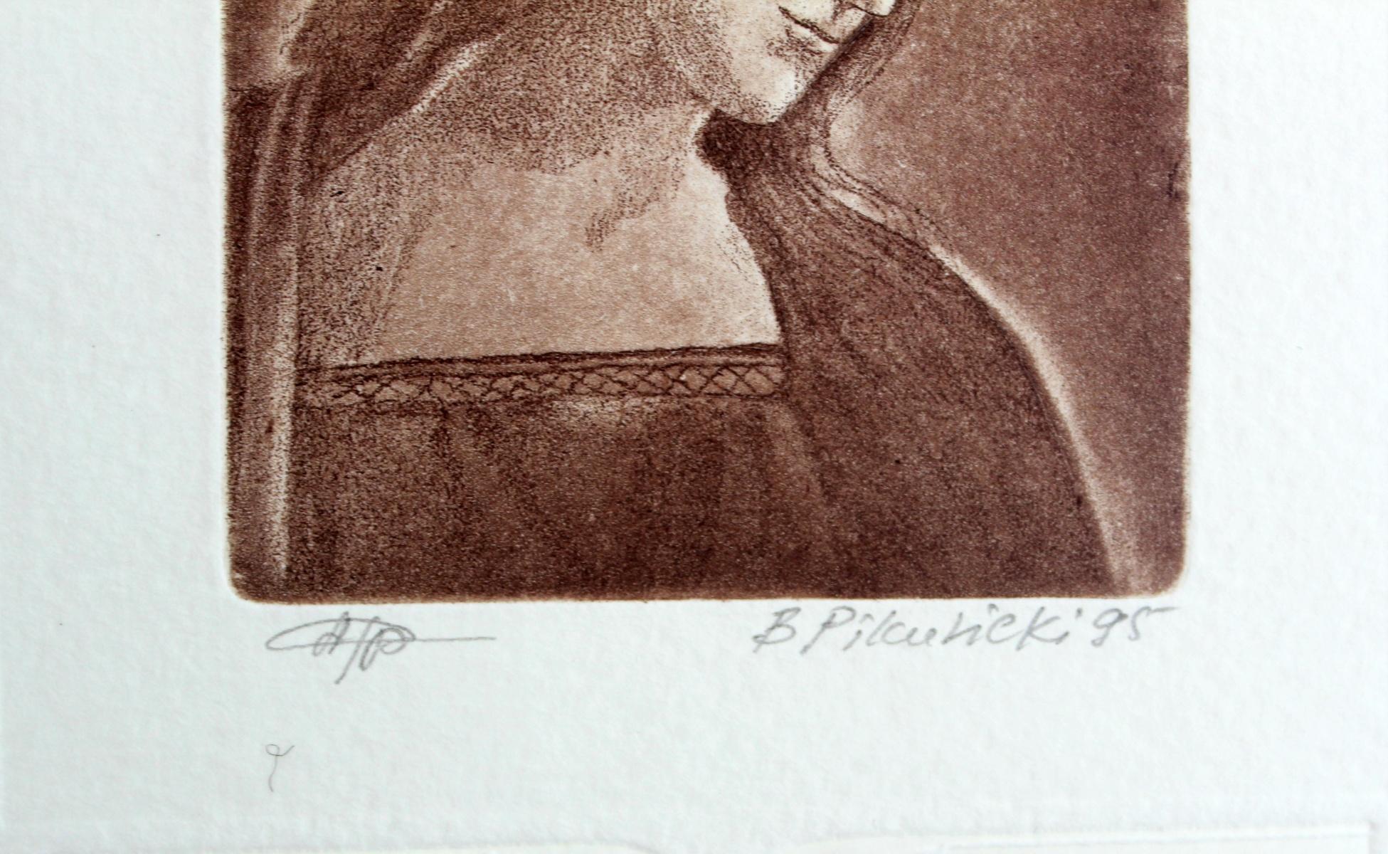 Un portrait. Impression contemporaine, papier gaufré, monochrome - Gris Figurative Print par Bogdan Pikulicki