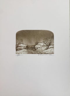 Landscape. Contemporary print, Monochromatic, Rural view, European artist