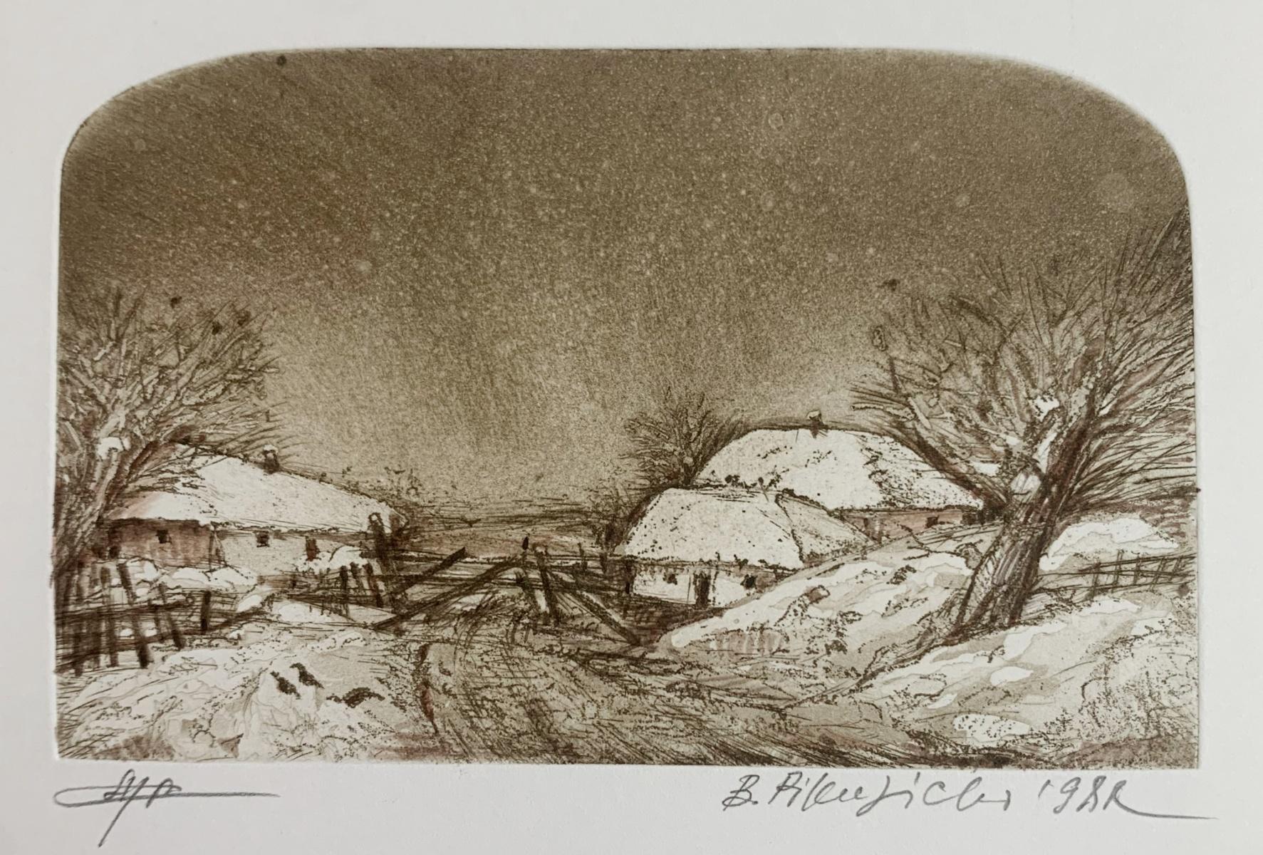 Paesaggio. Stampa contemporanea, Monocromatico, Veduta rurale, Artista europeo