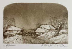 Paesaggio. Stampa contemporanea, Monocromatico, Veduta rurale, Artista europeo