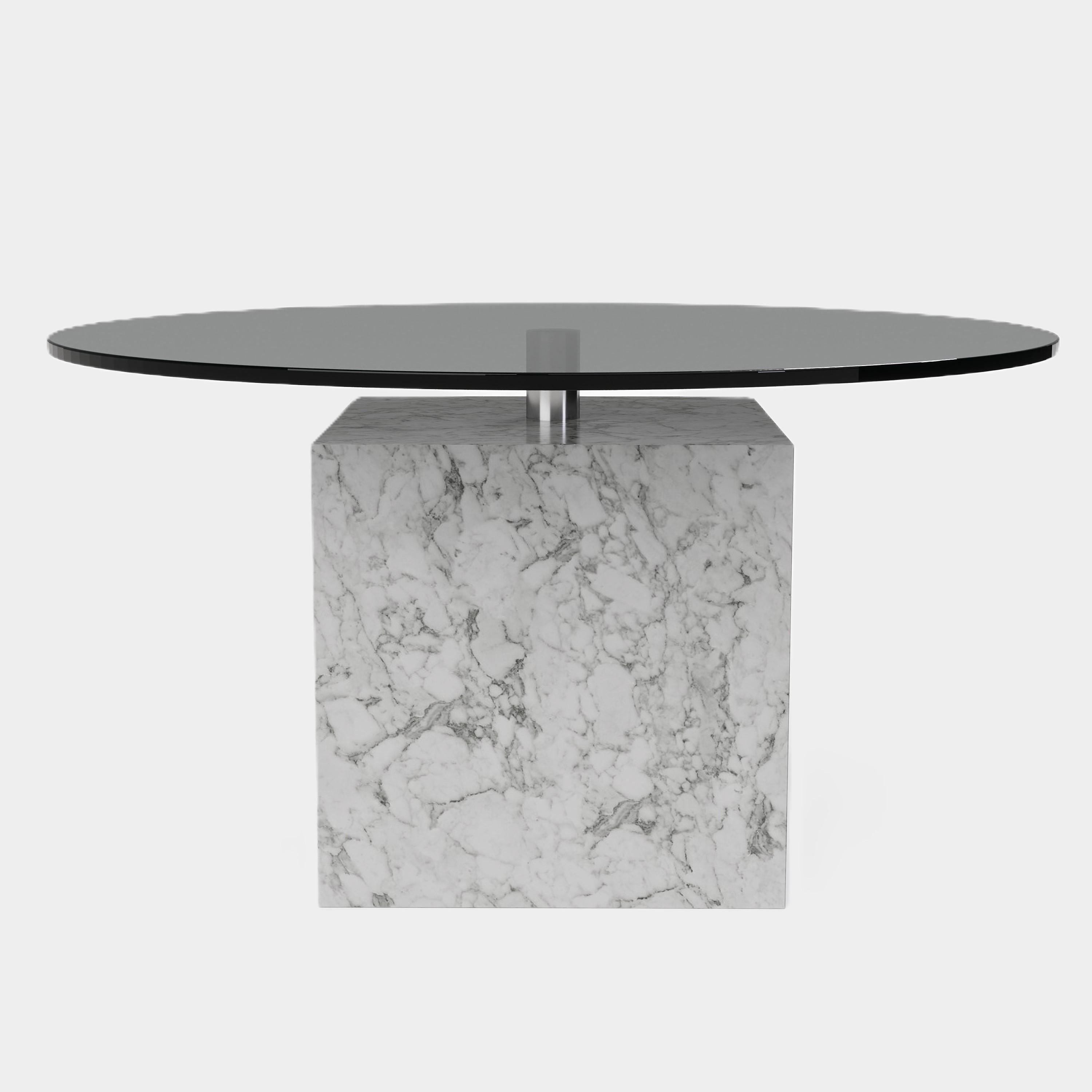 Cette table basse qui fait sensation est dotée d'une base rectangulaire en marbre avec des veines naturelles uniques, surmontée d'une surface en verre épurée. Sa silhouette moderne et ses matériaux contrastés créent un point focal saisissant pour