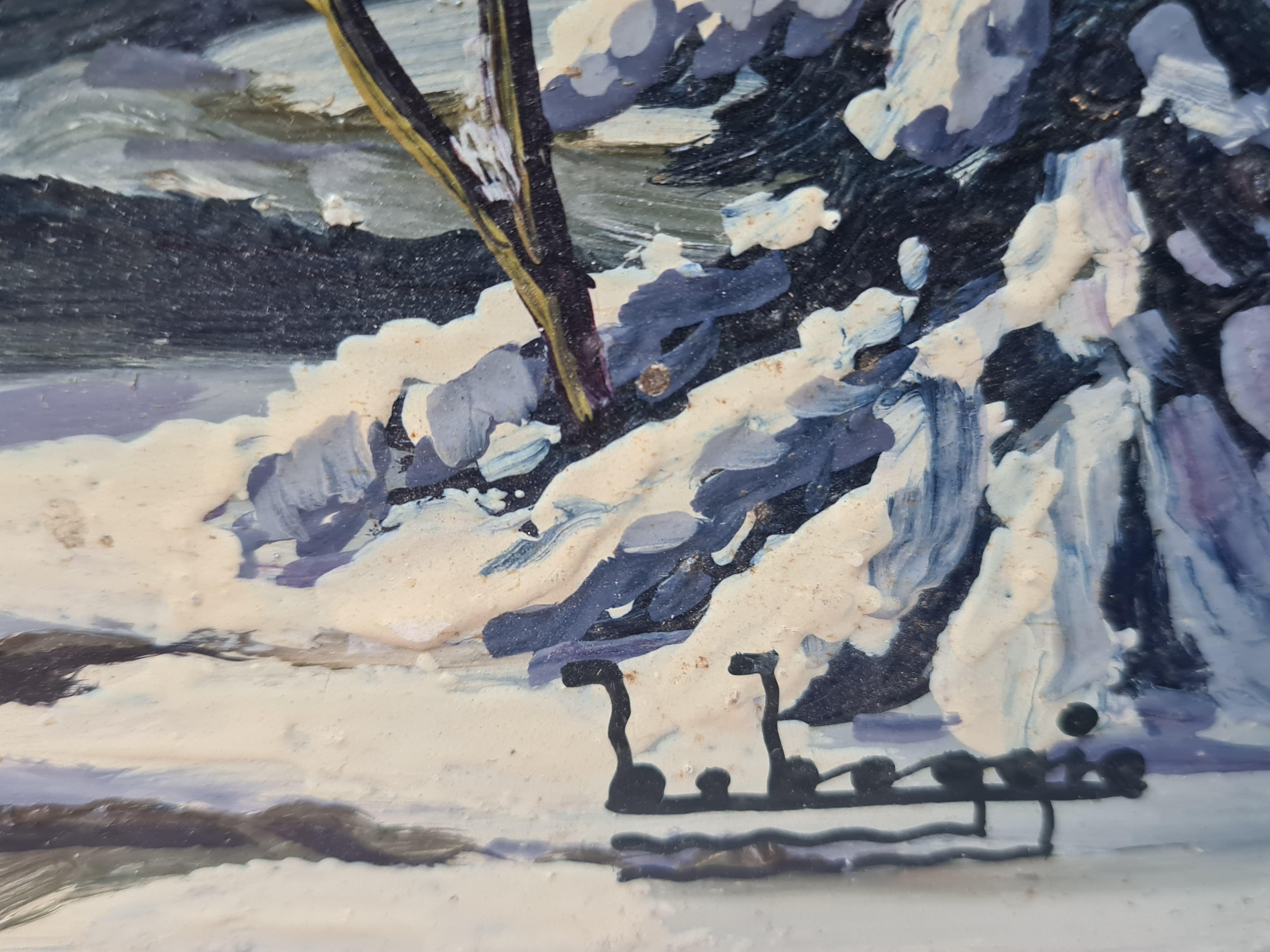 Merveilleur d'hiver de Noël, paysage de neige de l'école de Barbizon. - Painting de Boggio
