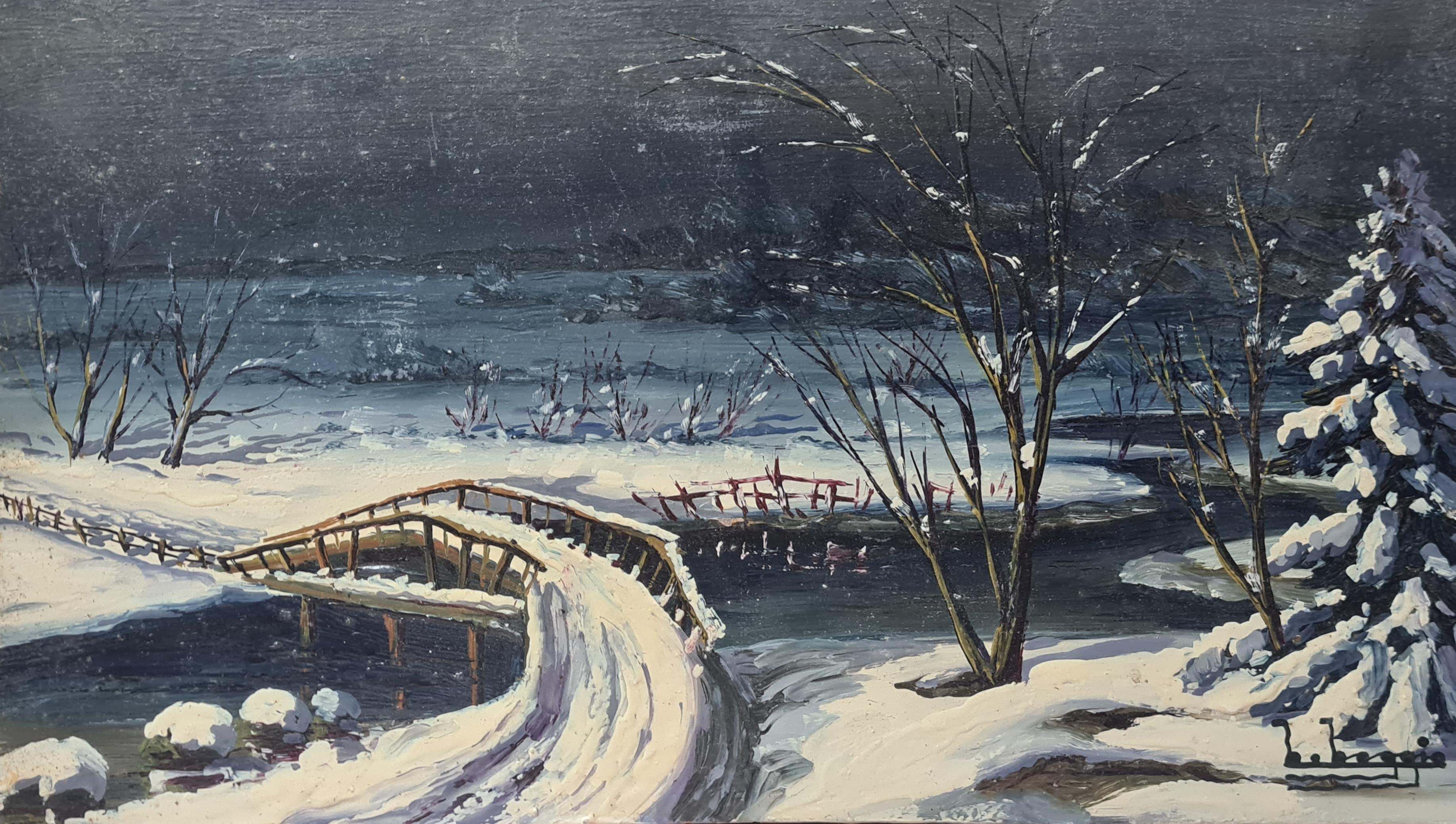 Boggio Landscape Painting - A Christmas Winter Wonderland, Barbizon School Snowscape.