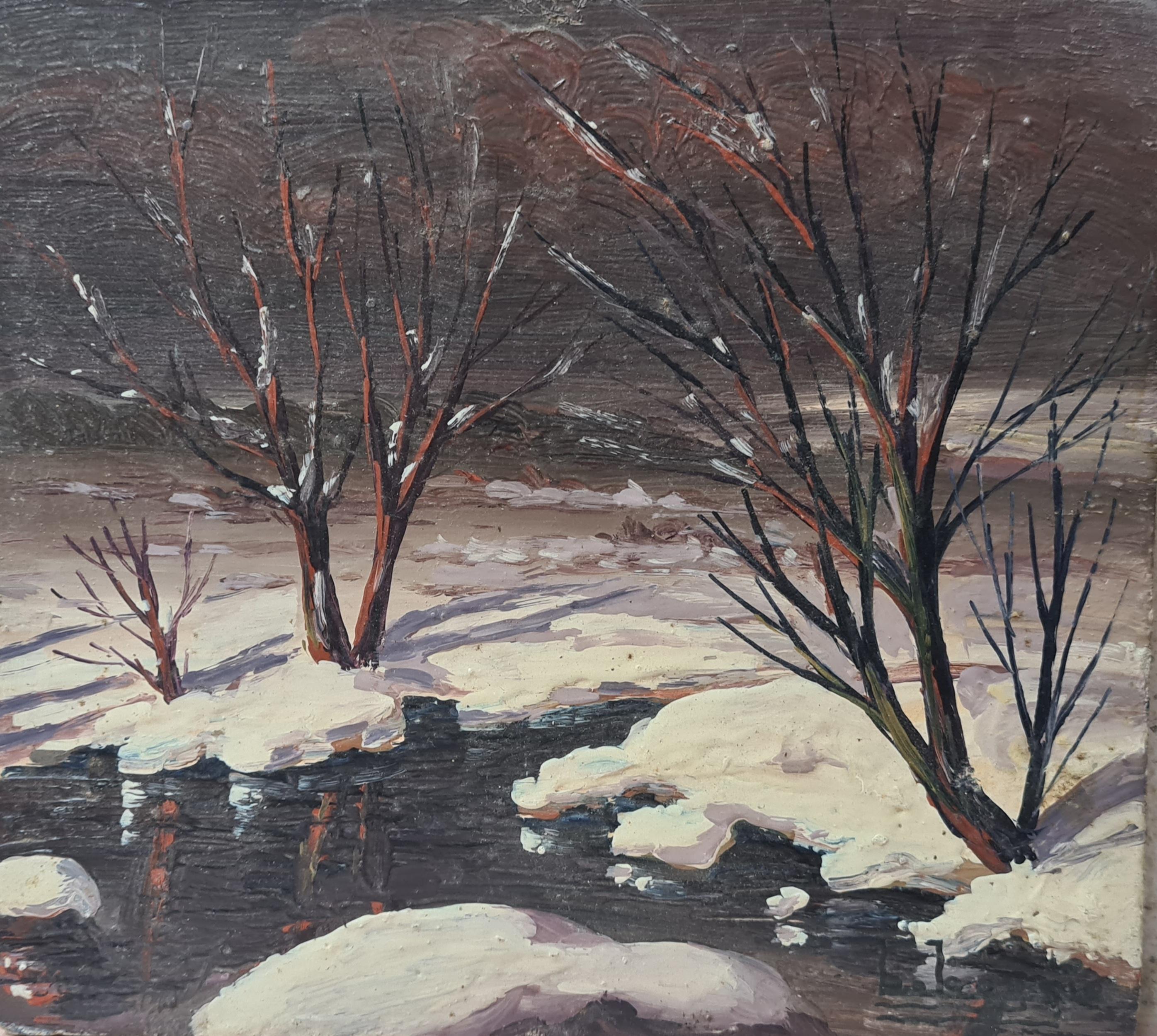 Landscape Painting Boggio - Merveilleur d'hiver, paysage de neige de l'école de Barbizon.
