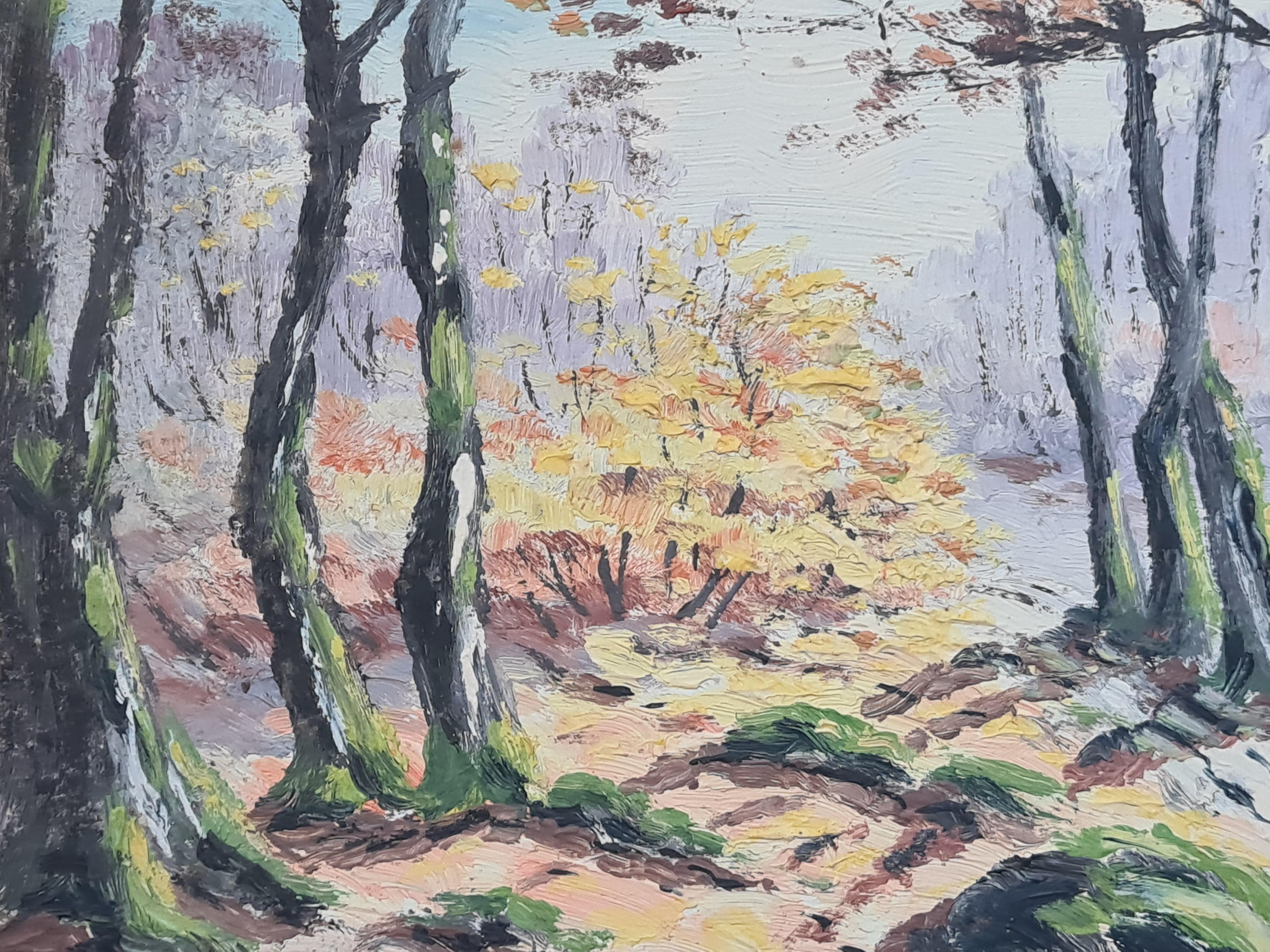 Barbizon School Forest Landscape  - Painting by Boggio
