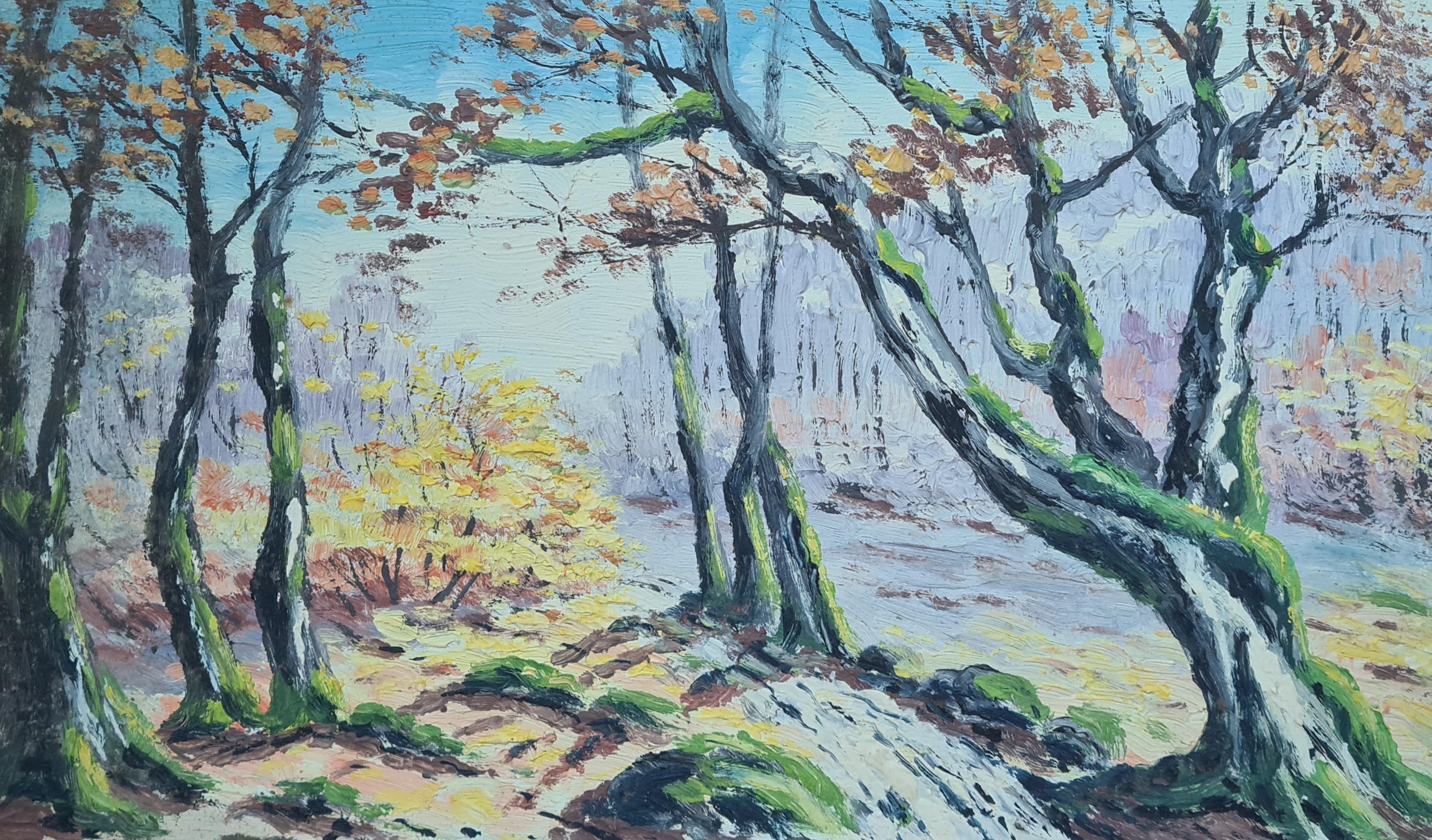 Barbizon School Forest Landscape. Oil on Board.