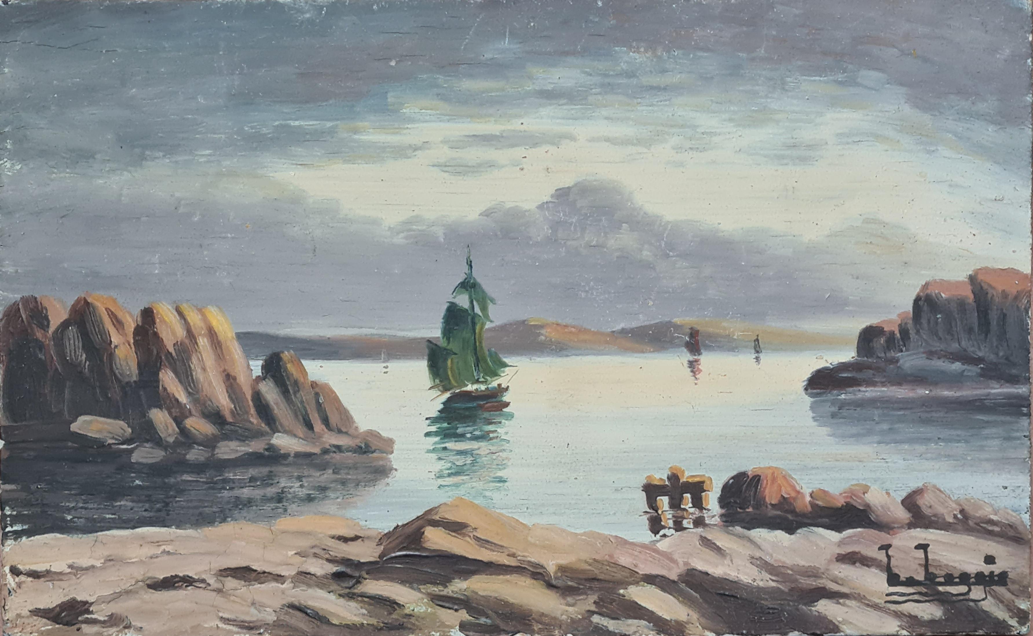 Landscape Painting Boggio - Naviguer loin des côtes