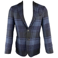 BOGLIOLI Navy Plaid Wool Blend Notch Lapel Size 36 Sport Coat