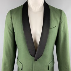 BOGLIOLI Size 40 Green Cashmere / Cotton Black Satin Shawl Collar Sport Coat