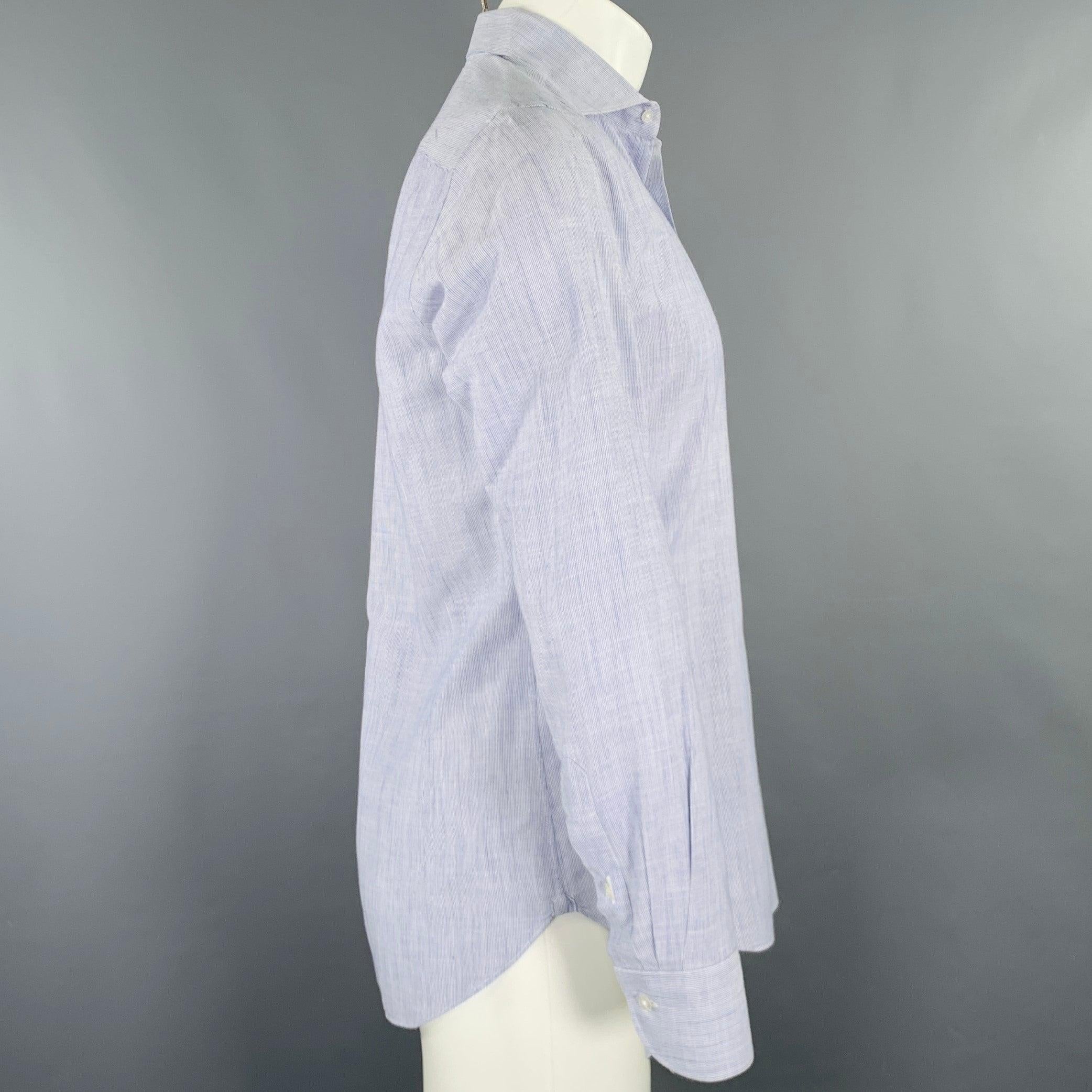 BOGLIOLI long sleeve shirt
in a blue and white woven fabric featuring a micro stripe pattern, spread collar, and button closure. Note: this garment has been professionally altered. Please double check measurements.Excellent Pre-Owned Condition.