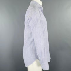 BOGLIOLI Size M Blue White Stripe Spread Collar Long Sleeve Shirt