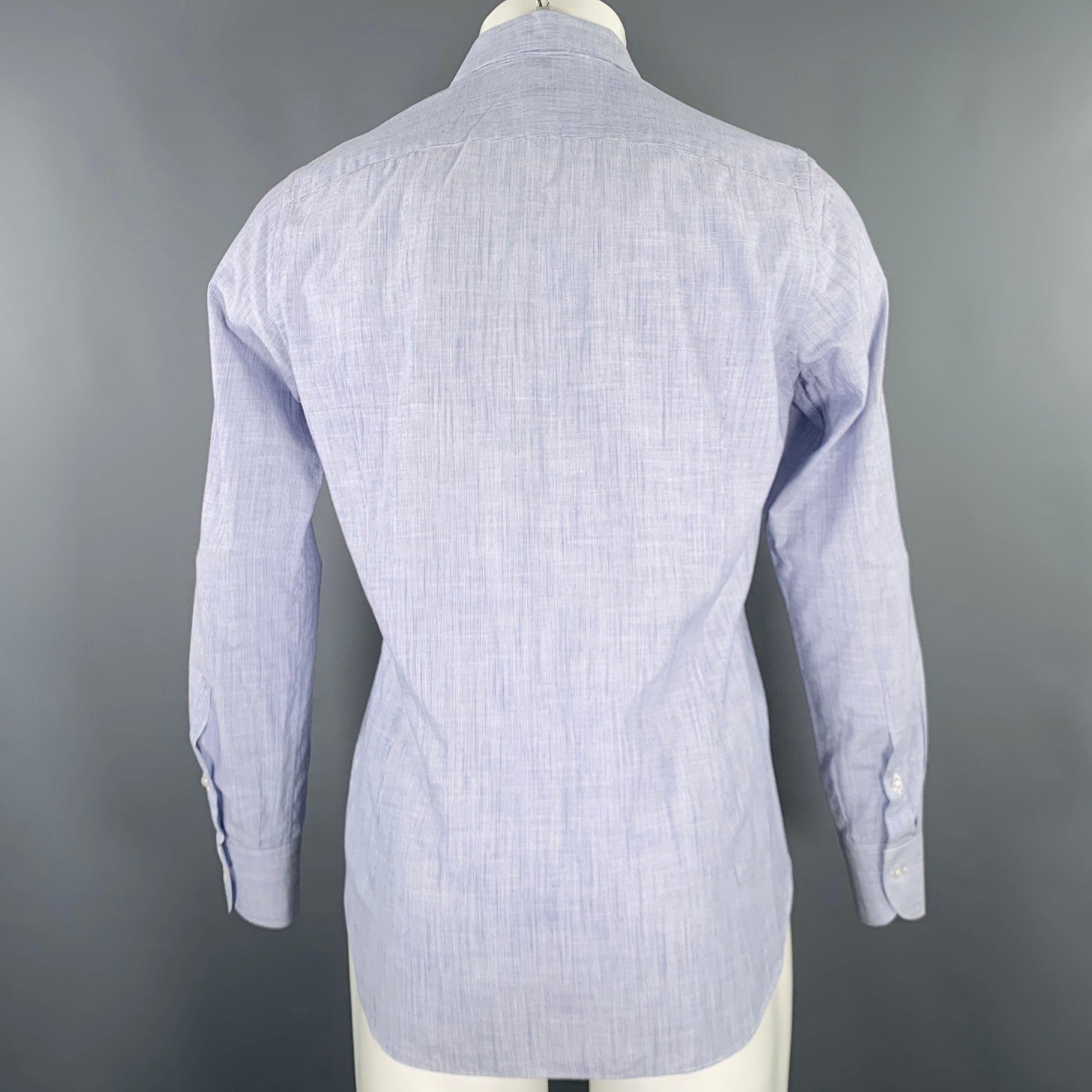 Gray BOGLIOLI Size M Blue White Stripe Spread Collar Long Sleeve Shirt For Sale