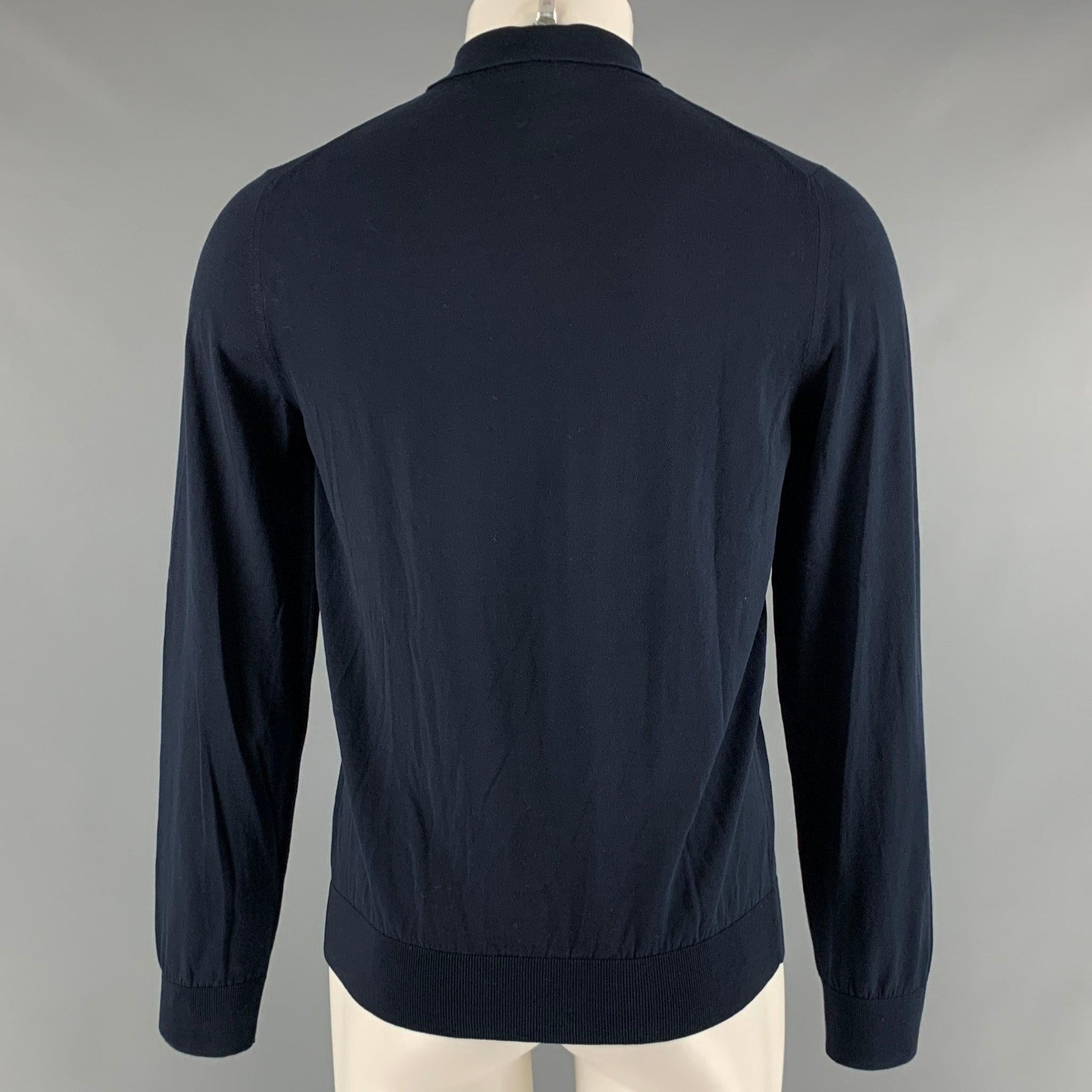 BOGLIOLI Size S Navy Long Sleeve Polo In Good Condition For Sale In San Francisco, CA