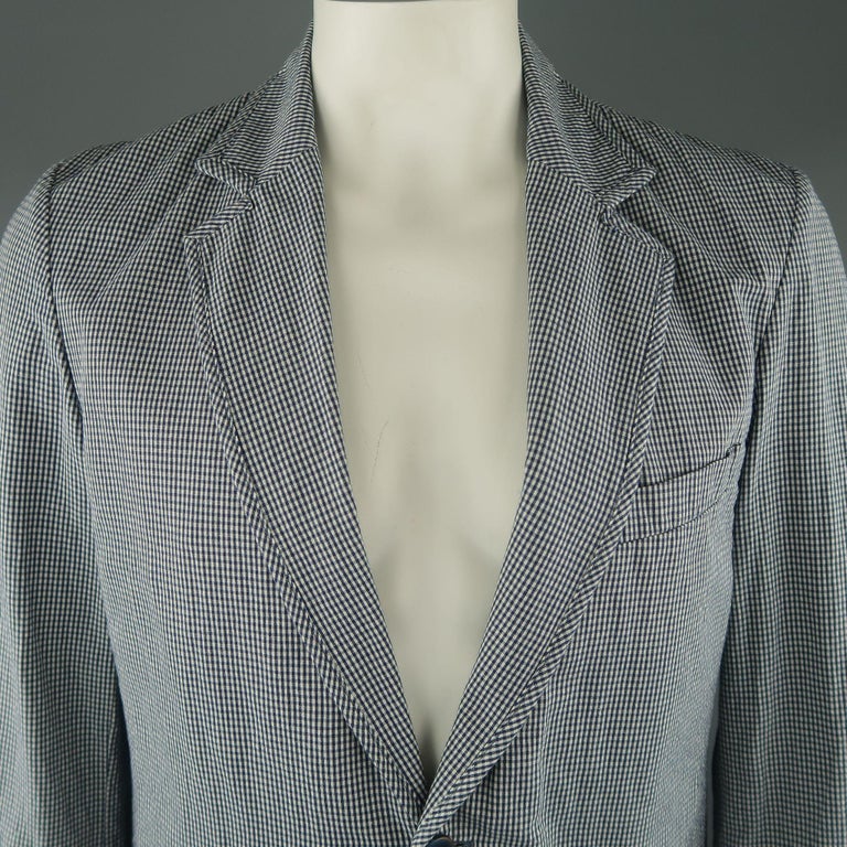 BOGLIOLI XXL 46 Black and White Checkered Cotton Sport Coat For Sale at
