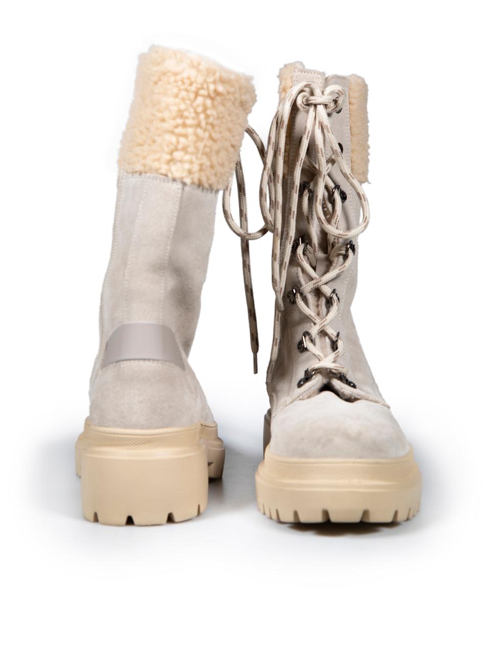 Bogner Beige Suede Shearling Lined Lace-Up Boots Size IT 40 In Good Condition For Sale In London, GB