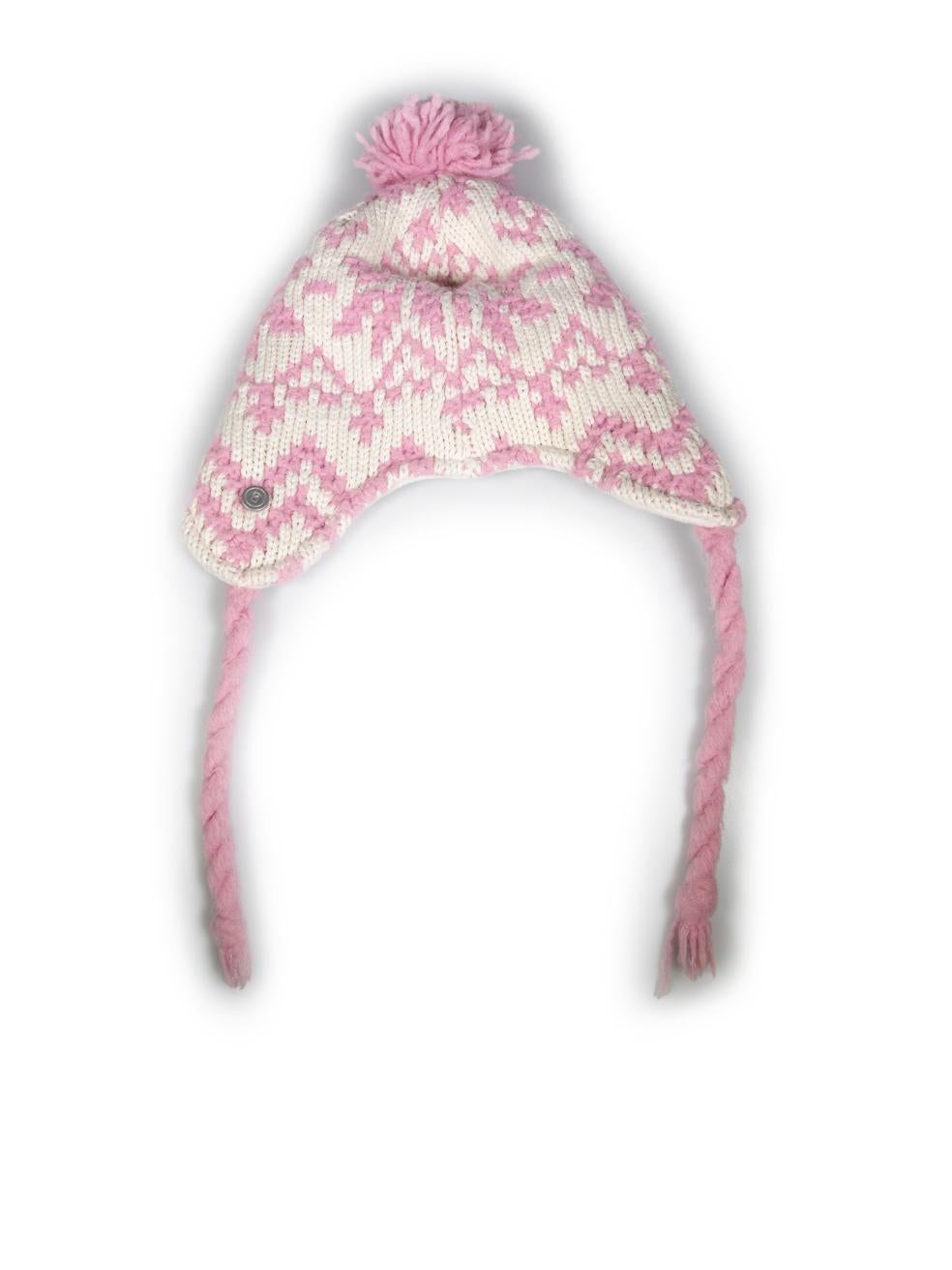 Beige Cappello con pompon invernale in maglia rosa di Bogner in vendita