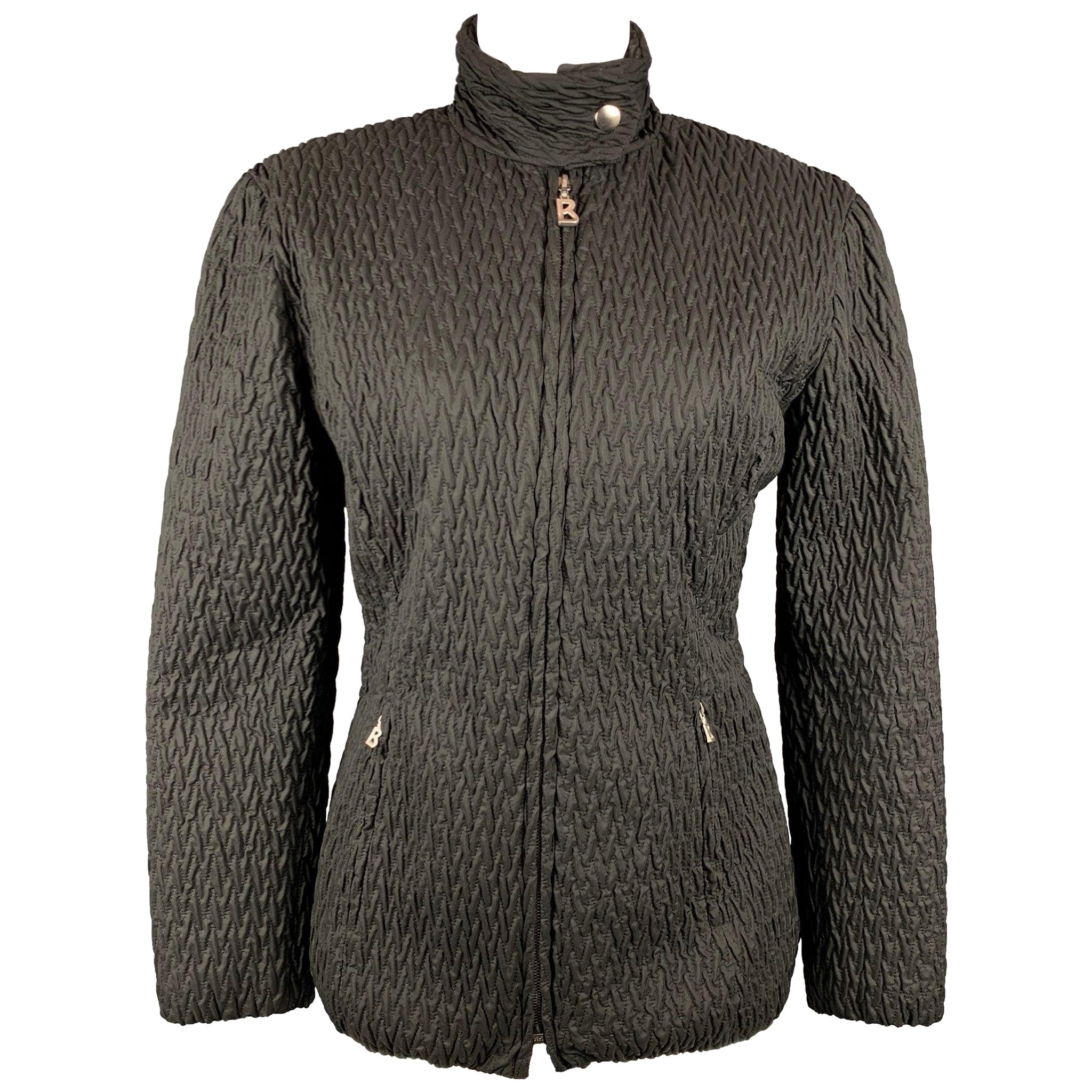 BOGNER Größe 6 Schwarze gesteppte Jacke aus strukturiertem Nylon im Angebot