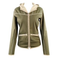 BOGNER Talla M Crema Oliva Mezcla de Poliéster Chaqueta Bordada con Capucha
