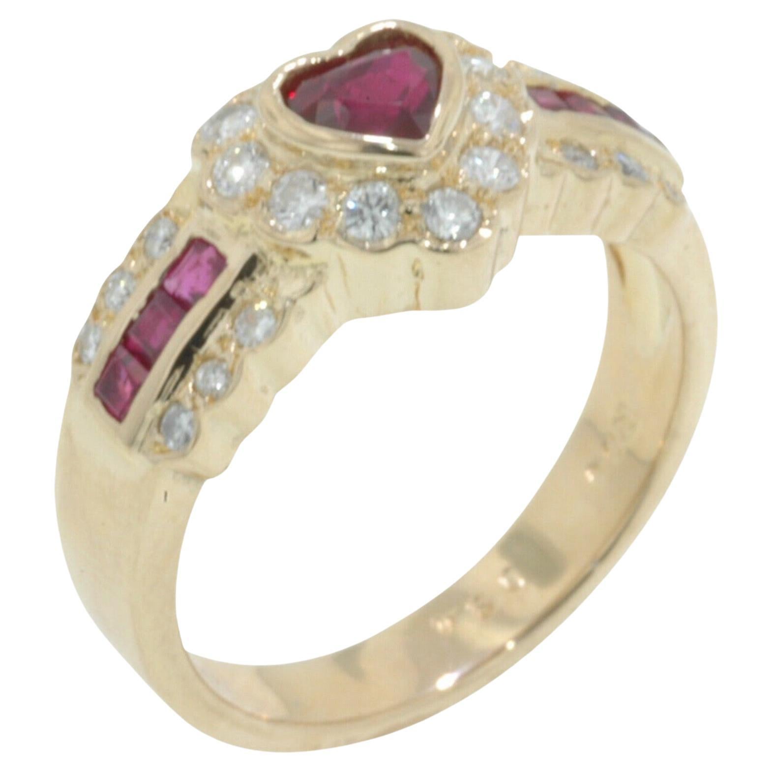 Bogo 18K Yellow Gold Heart Shaped Ruby and Diamonds Ring