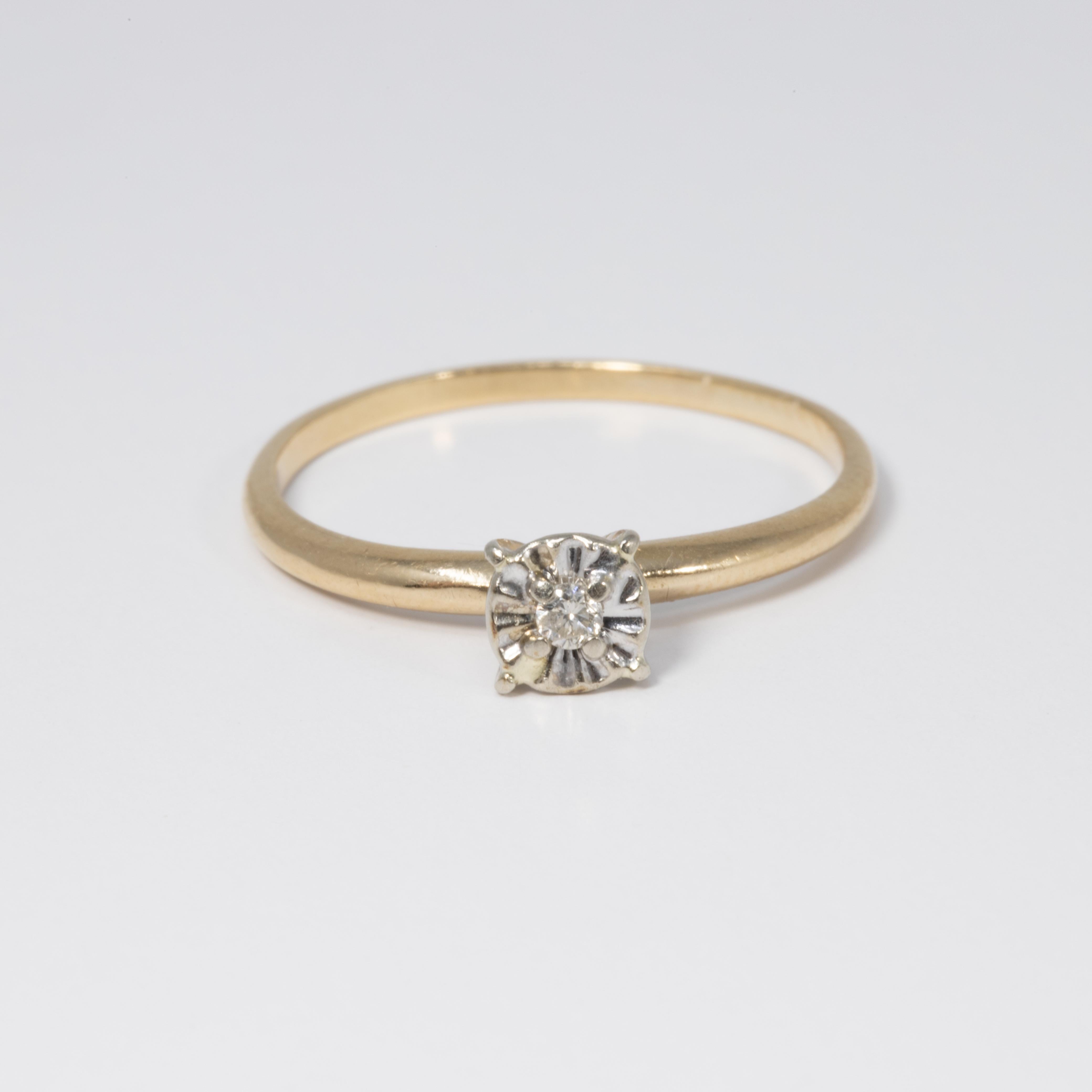 Bogo Diamant 10K Gelbgold Maßgefertigter Ring, Solitär-Zackenfassung, Rundschliff im Zustand „Gut“ im Angebot in Milford, DE