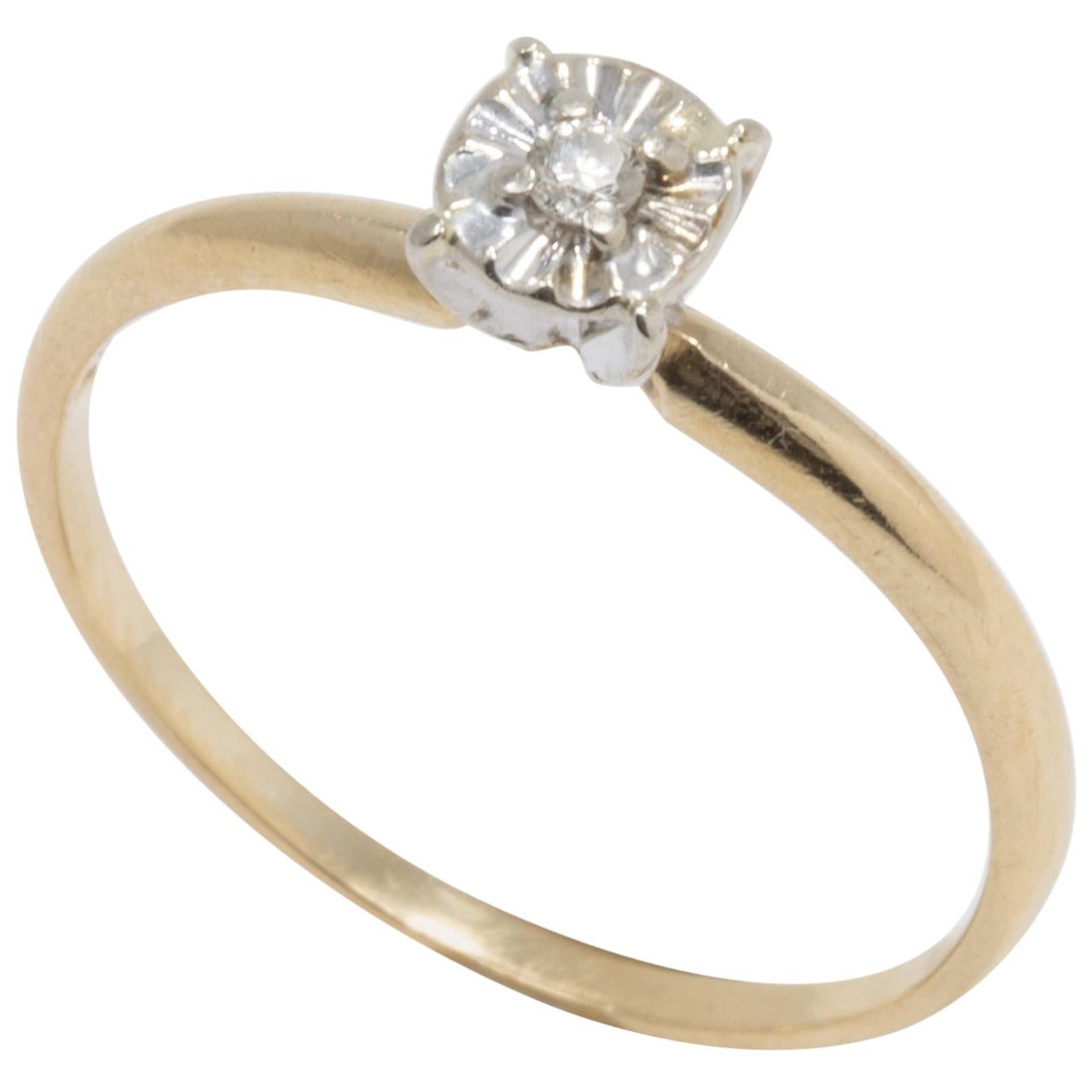 Bogo Diamant 10K Gelbgold Maßgefertigter Ring, Solitär-Zackenfassung, Rundschliff im Angebot