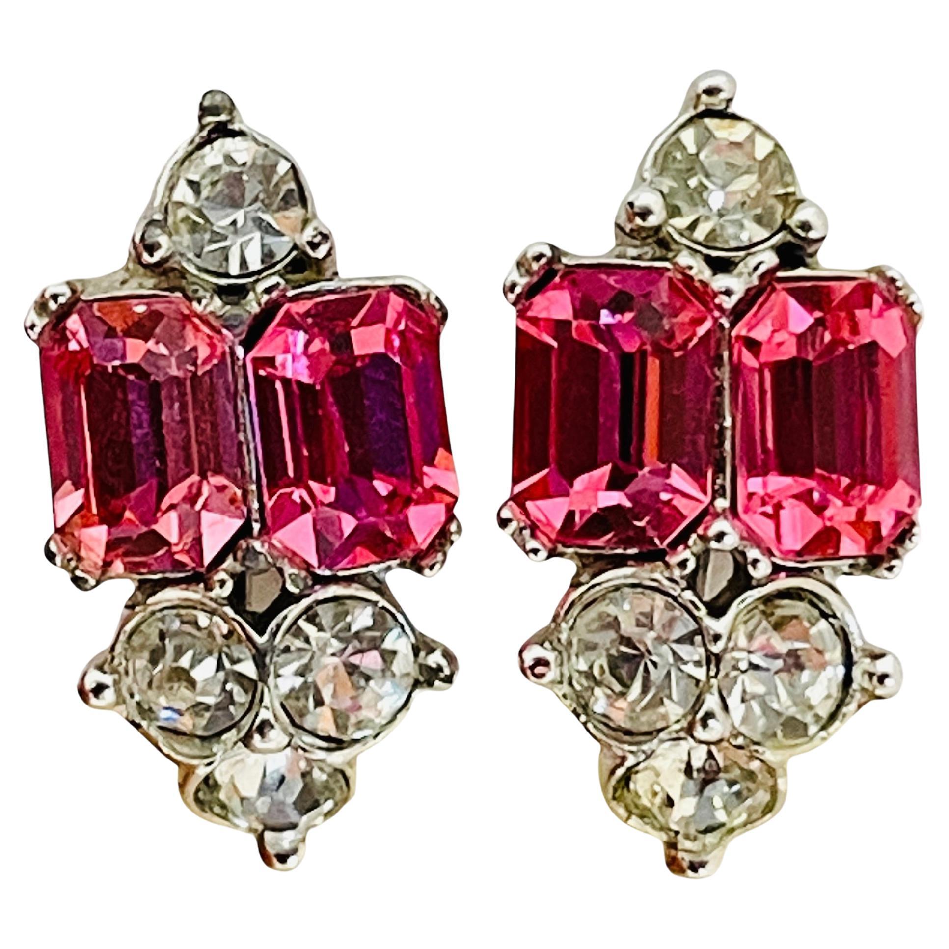 BOGOFF firmado vintage tono plata rubí rosa  pendientes de rosca de diseño con strass en venta