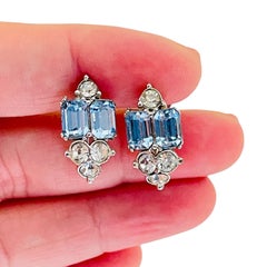 BOGOFF signed vintage silver tone sapphire rhinestone designer screw earrings