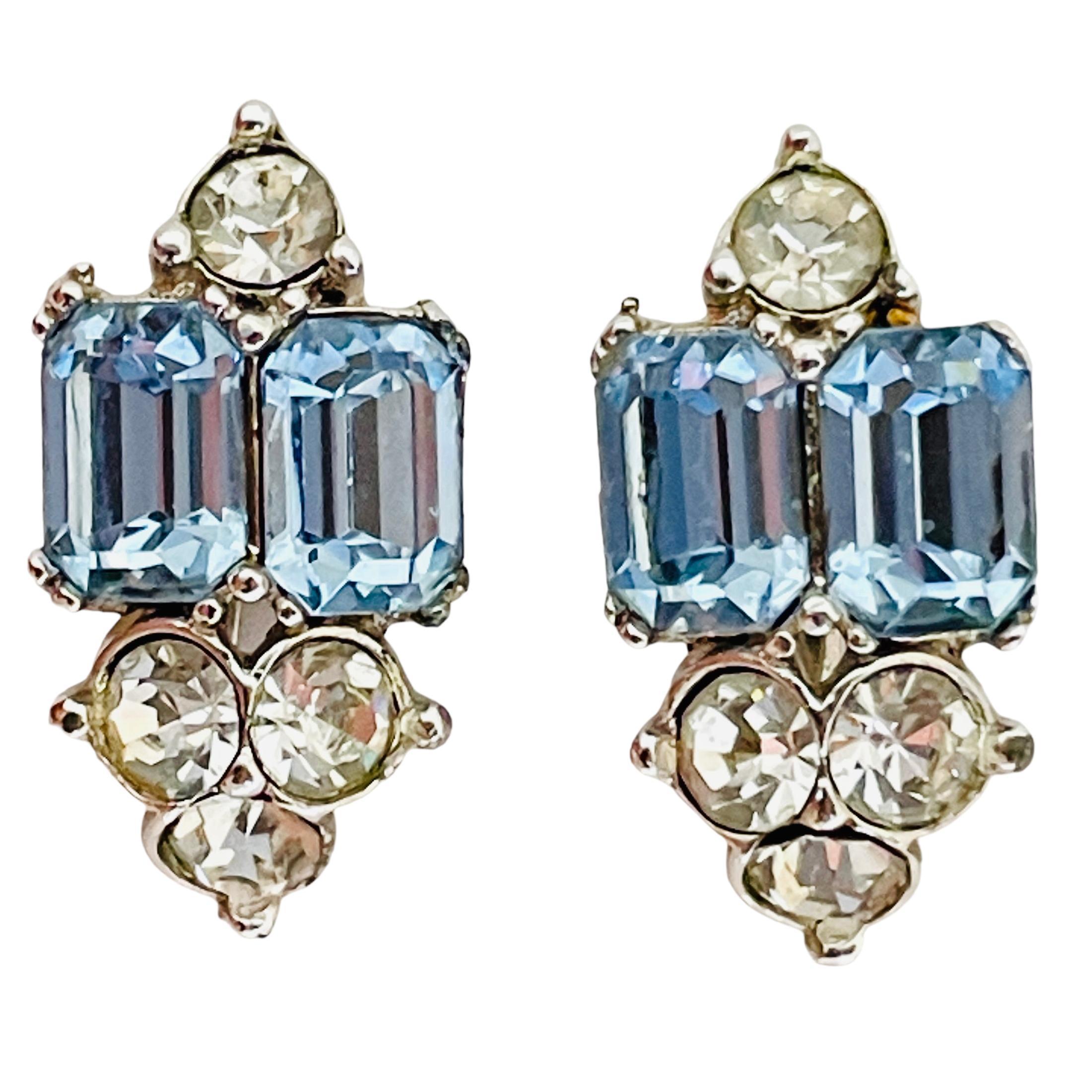 BOGOFF orecchini a vite firmati vintage in argento con zaffiro e strass