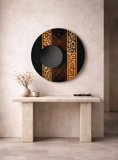 Großer runder Spiegel "Bògòlanfini" mit handgefertigtem Murano-Glasrahmen