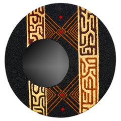 "Bògòlanfini" Large Round Mirror With Hand-Crafted Murano Glass Frame