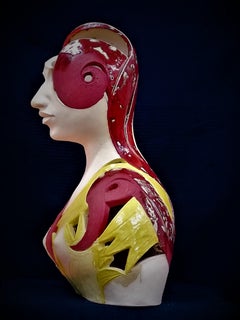Bogulaw Popowicz, Unique Glazed Ceramic Sculpture, Portrait 45 x 37 x 25cm 2016