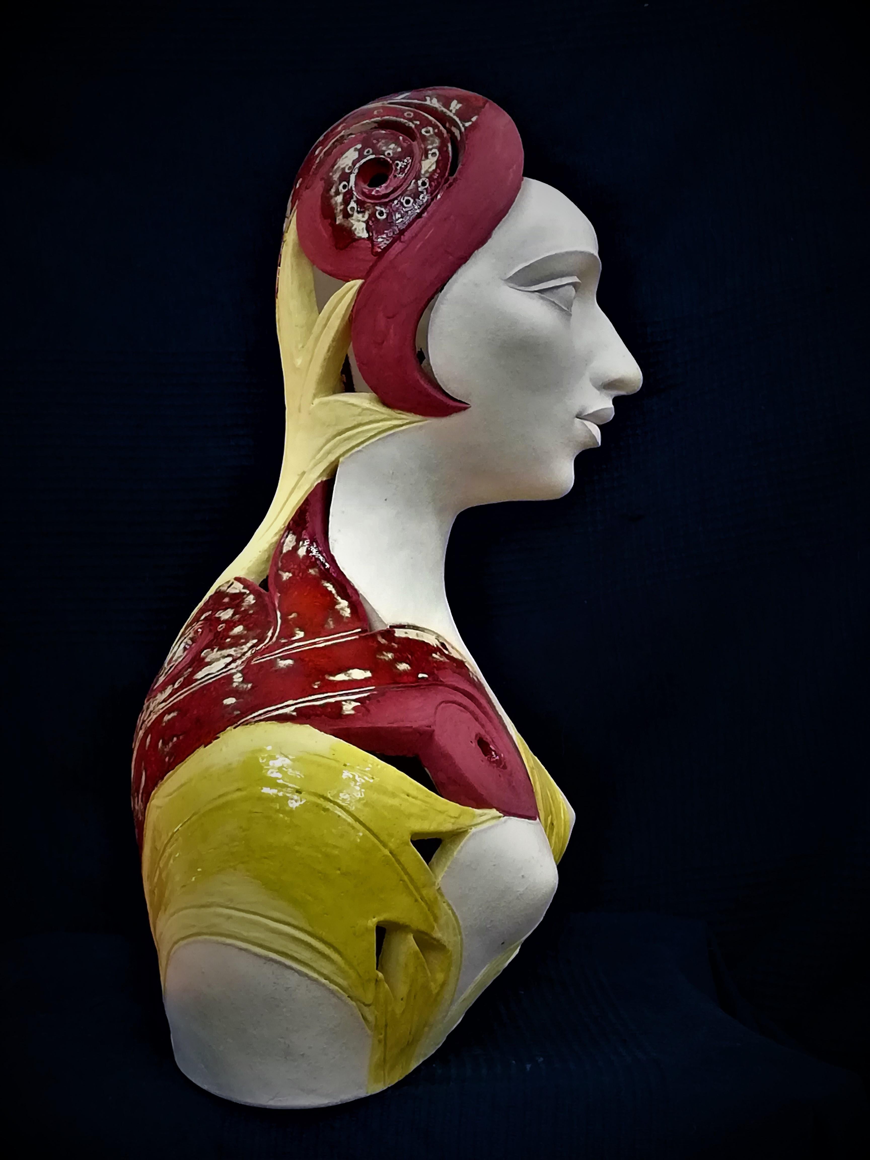 Bogulaw Popowicz, Unique Glazed Ceramic Sculpture, Portrait 45 x 37 x 25cm 2016 For Sale 3