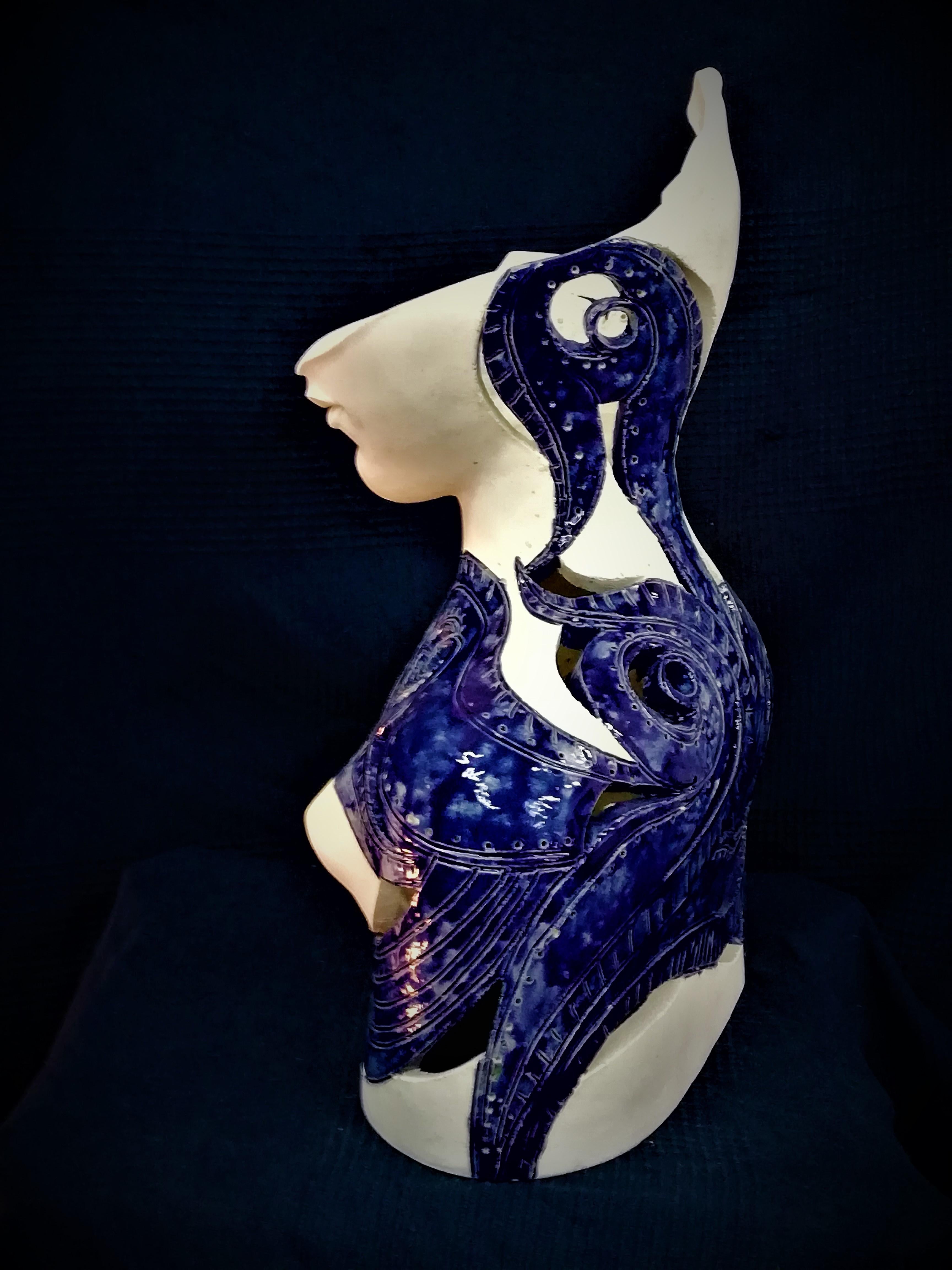 Bogulaw Popowicz, Unique Portrait, Glazed Ceramic Sculpture 47x36x25cm 2016 For Sale 1