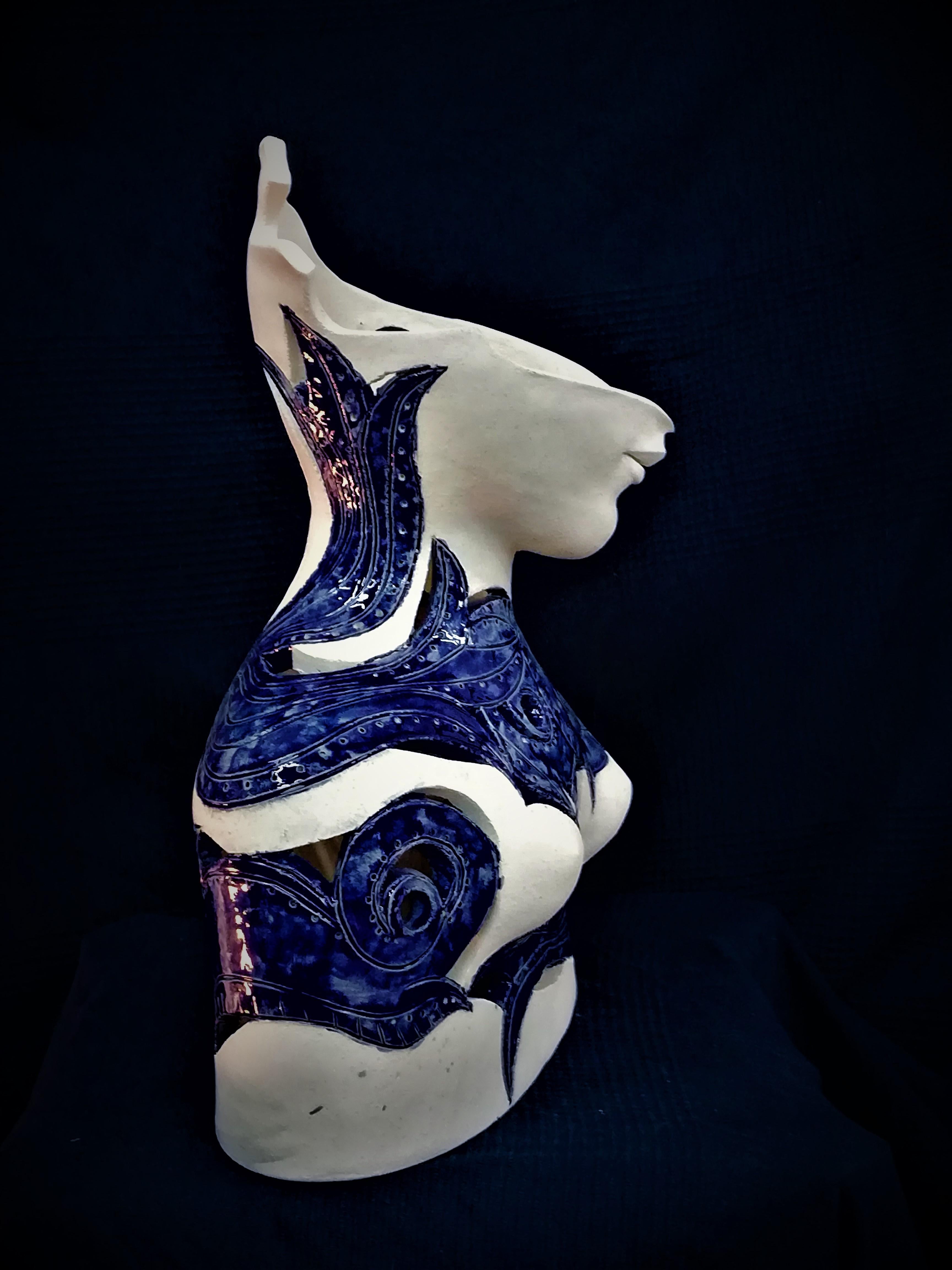 Bogulaw Popowicz, Unique Portrait, Glazed Ceramic Sculpture 47x36x25cm 2016 For Sale 3