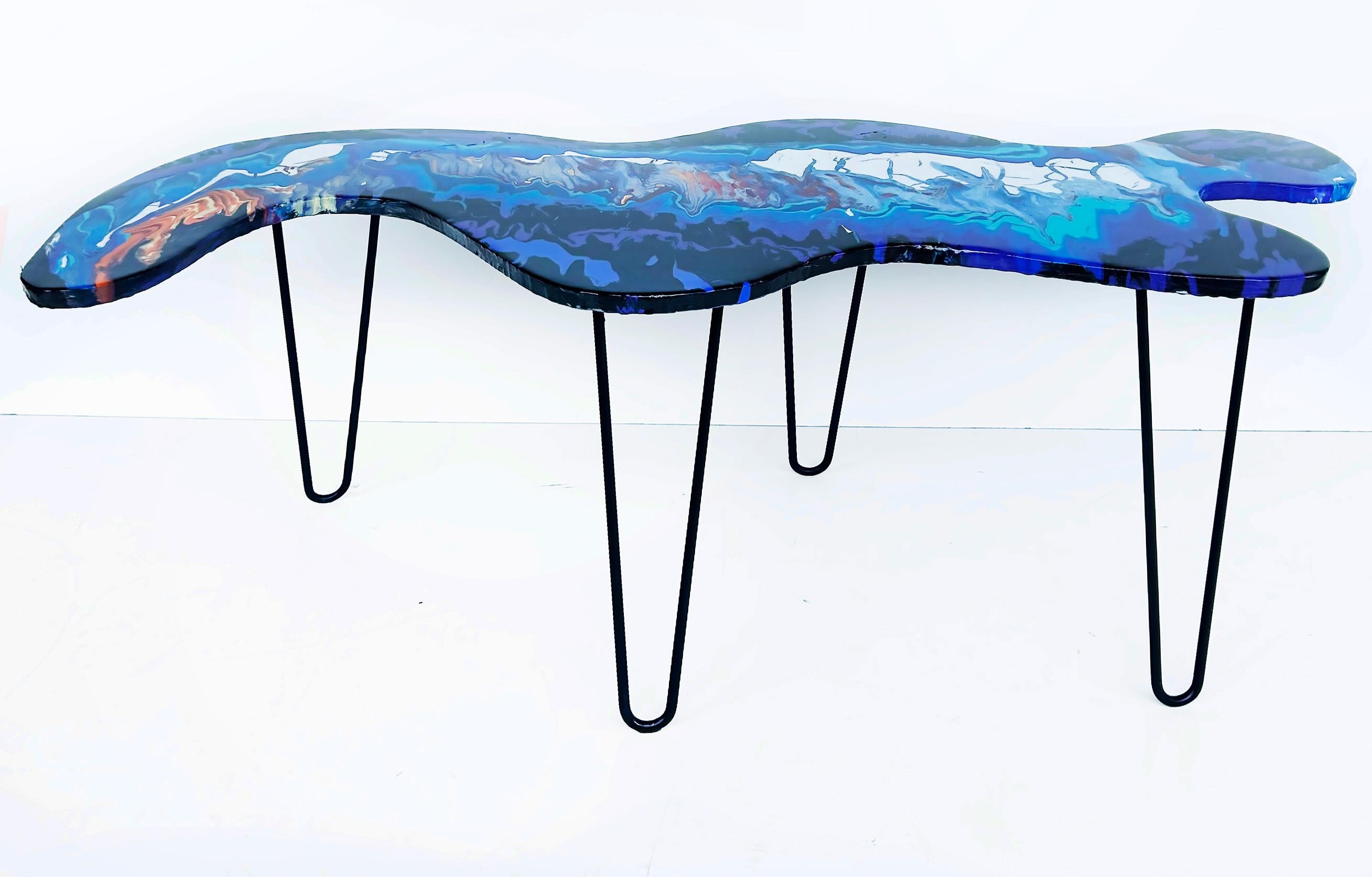 Bohdan Andreas Functional Abstract Wall Art/Coffee Table in Hand-Painted Epoxy  In New Condition For Sale In Miami, FL