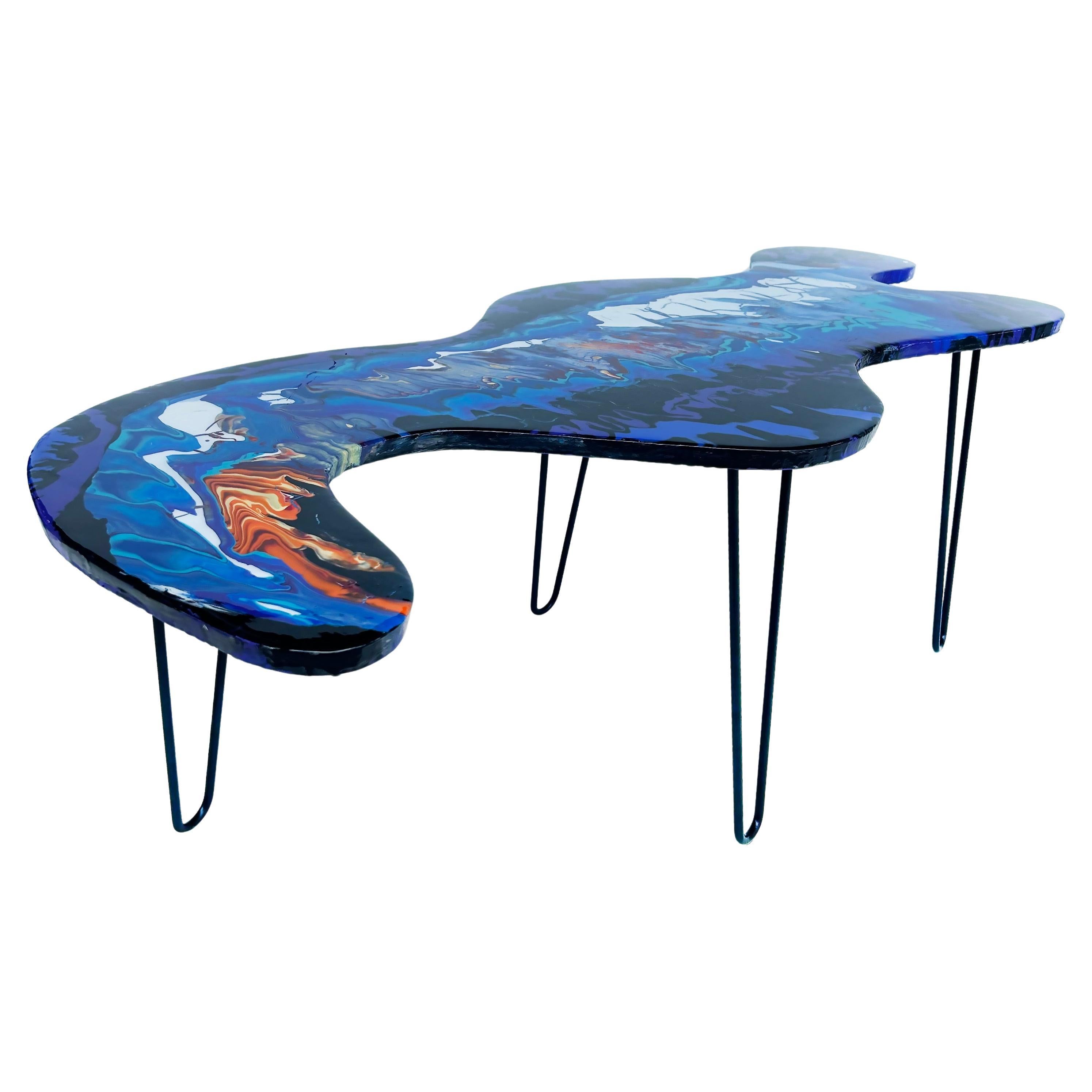 Bohdan Andreas Functional Abstract Wall Art/Coffee Table in Hand-Painted Epoxy  For Sale