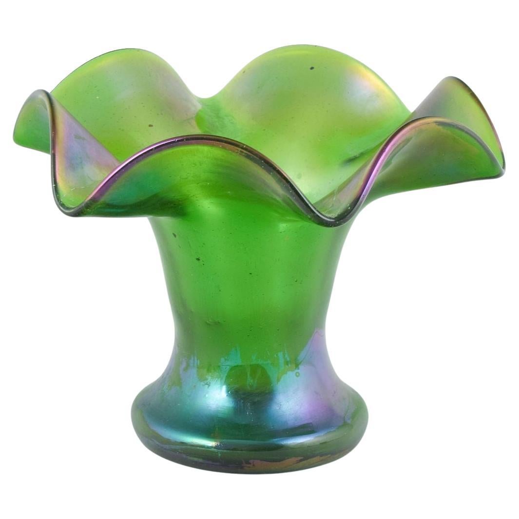 Bohemia, attributed to Loetz. Green glass vase with iridescent surface. C. 1900
