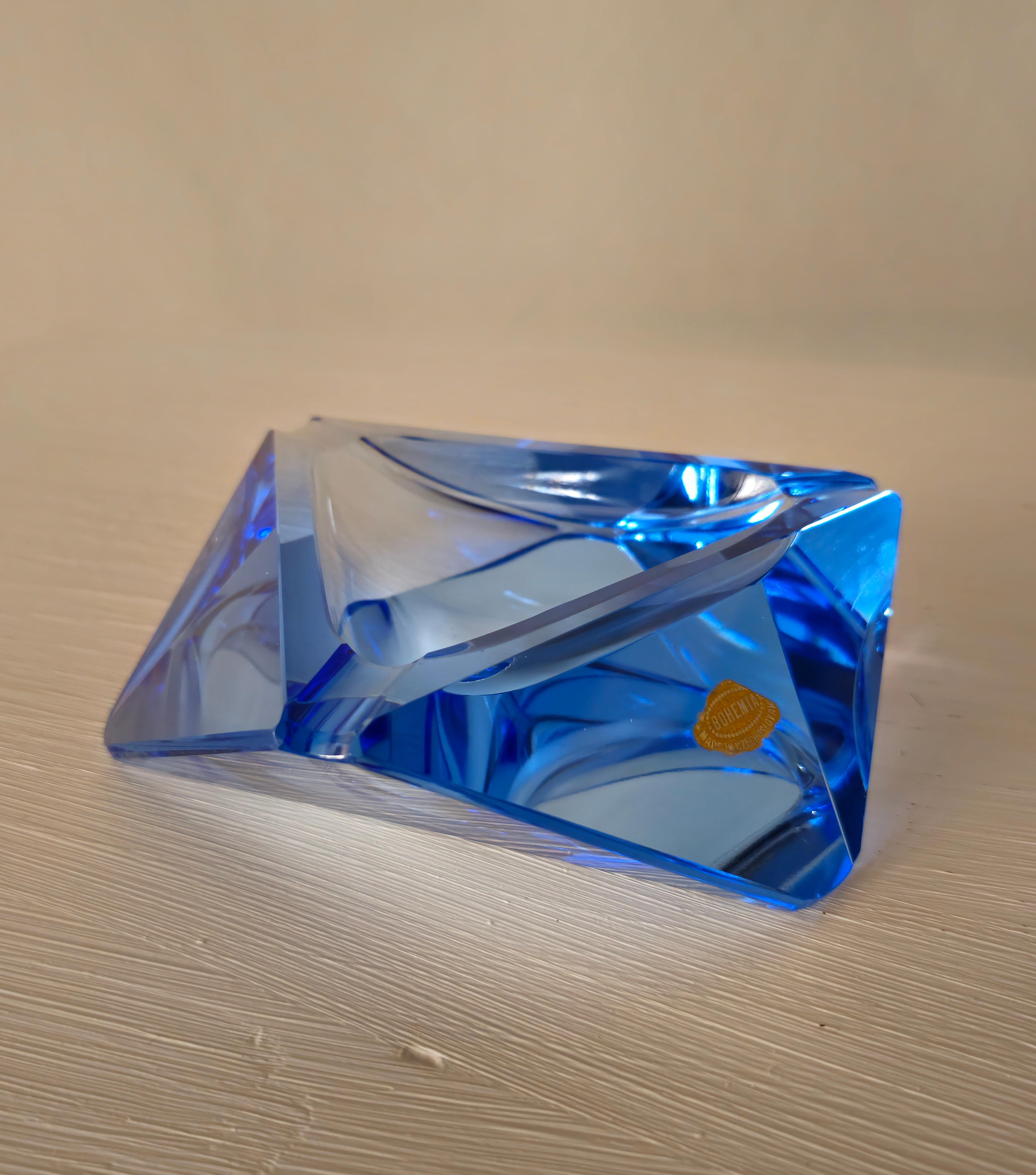Bohemia Crystal Ashtray Blu Mid-Century Modern 1960s 5