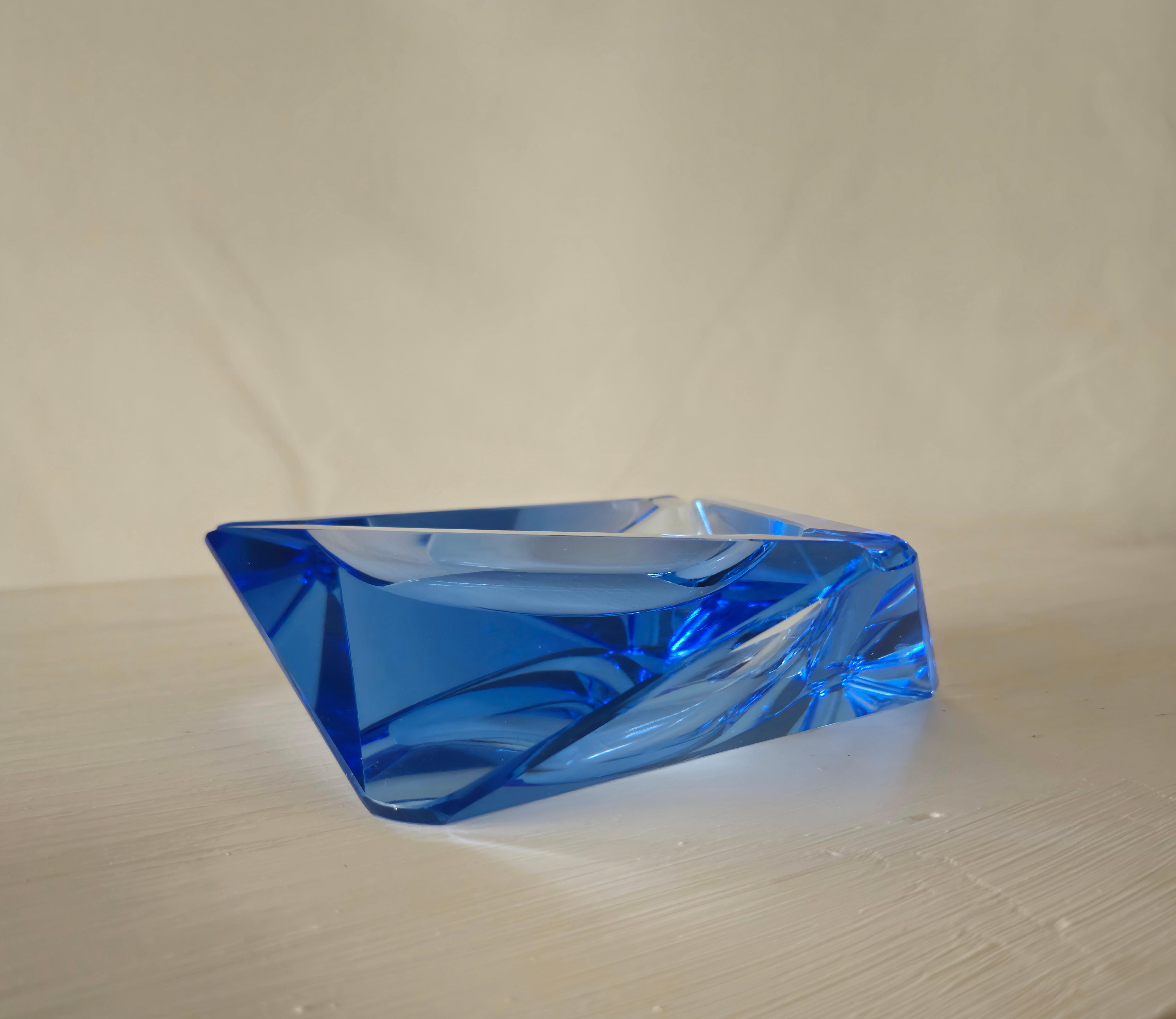 Bohemia Crystal Ashtray Blu Mid-Century Modern 1960s 6
