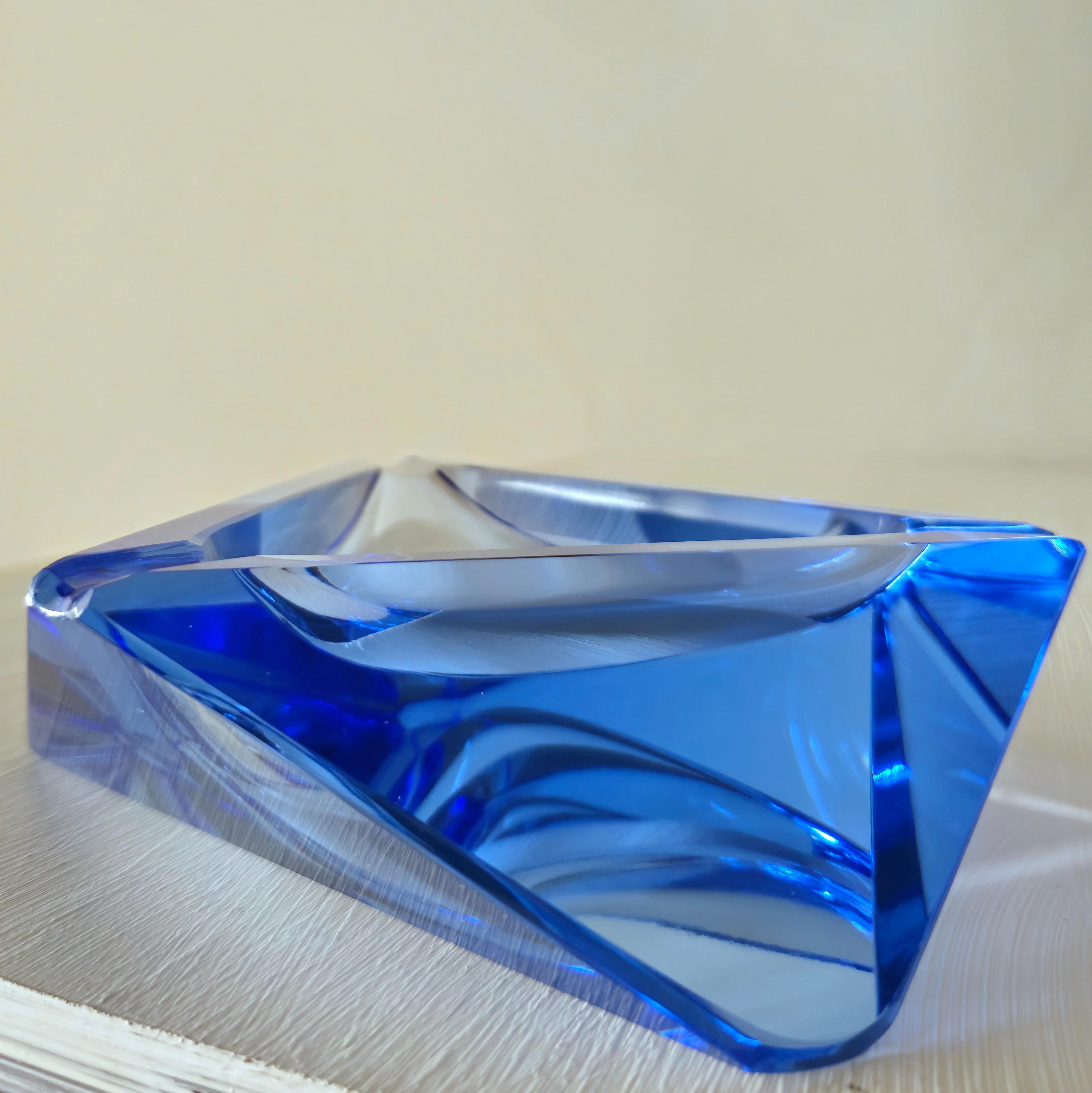 Bohemia Crystal Ashtray Blu Mid-Century Modern 1960s 7