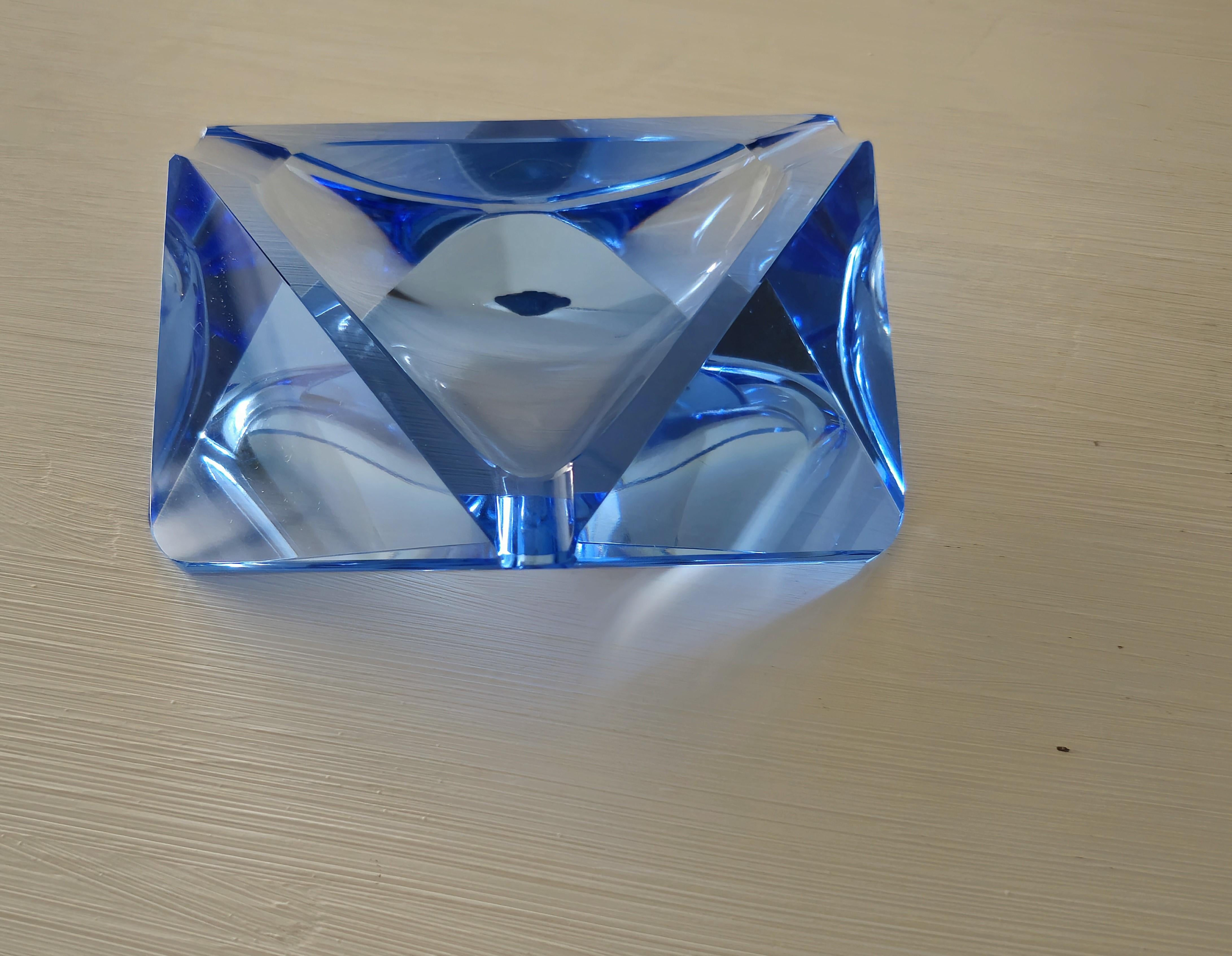 Bohemia Crystal Ashtray Blu Mid-Century Modern 1960s 9