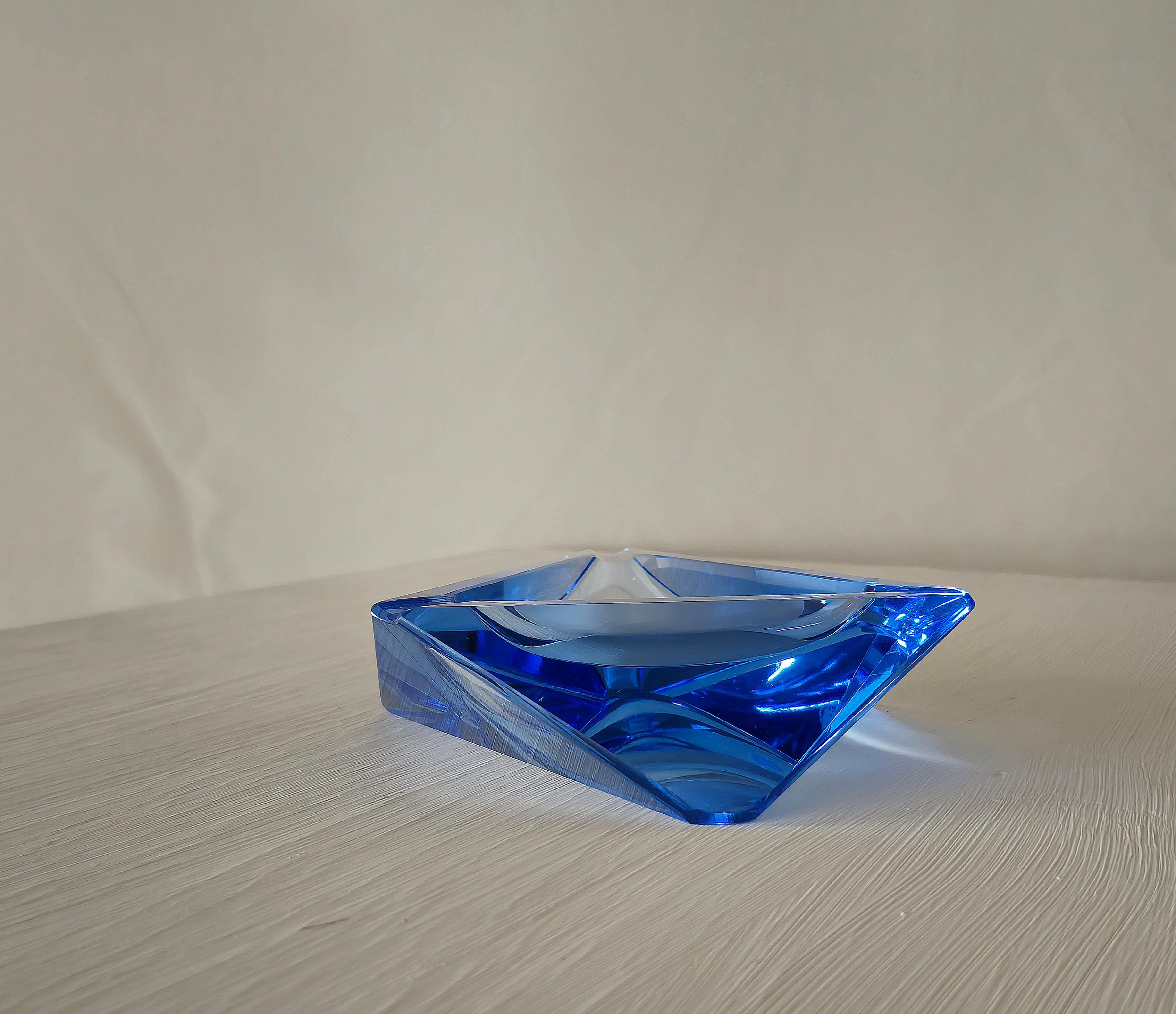 Bohemia Crystal Ashtray Blu Mid-Century Modern 1960s 3