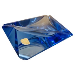 Bohemia Crystal Ashtray Blu Mid-Century Modern 1960s